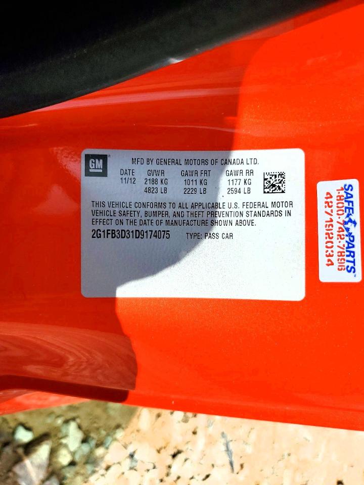 2013 Chevrolet Camaro Lt Orange vin: 2G1FB3D31D9174075