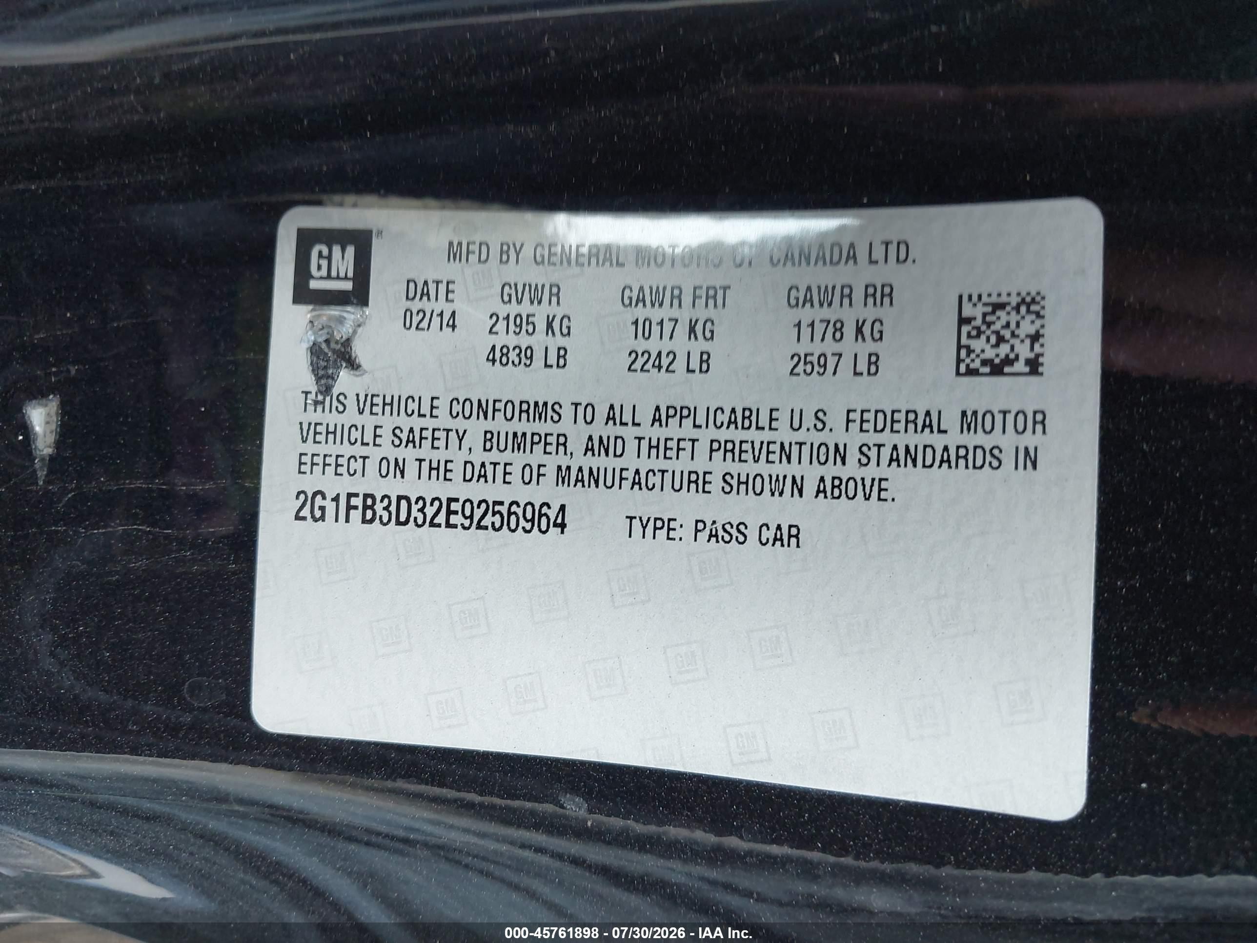 2014 Chevrolet Camaro 1lt Black vin: 2G1FB3D32E9256964