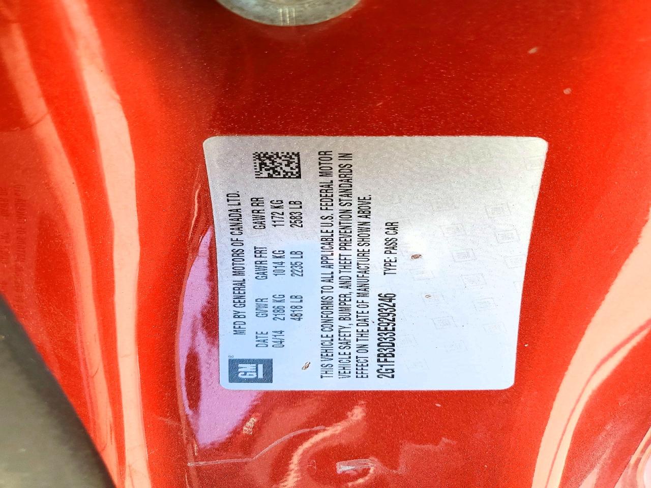 2014 Chevrolet Camaro Lt Red vin: 2G1FB3D33E9293246