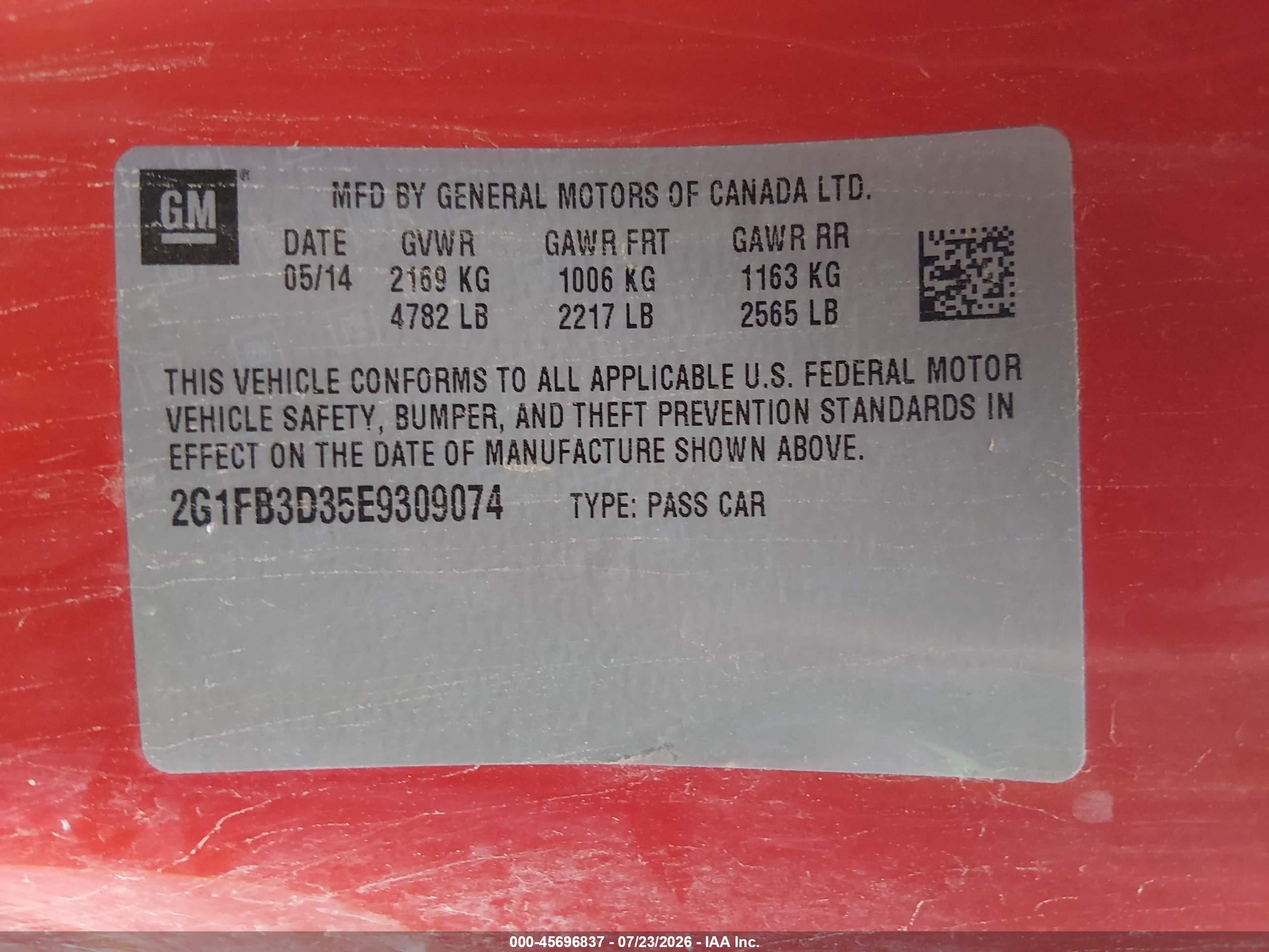 2014 Chevrolet Camaro 1lt Красный vin: 2G1FB3D35E9309074