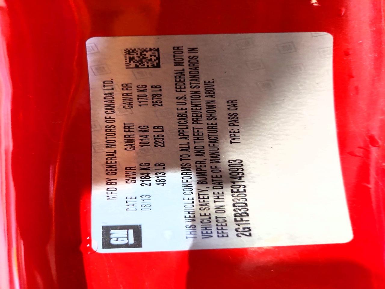 2014 Chevrolet Camaro Lt Red vin: 2G1FB3D36E9149903
