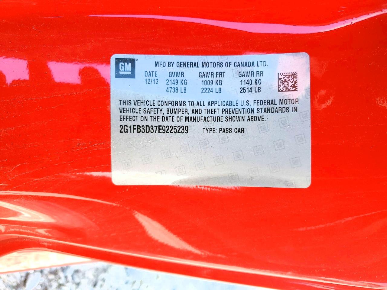 2014 Chevrolet Camaro Lt Red vin: 2G1FB3D37E9225239