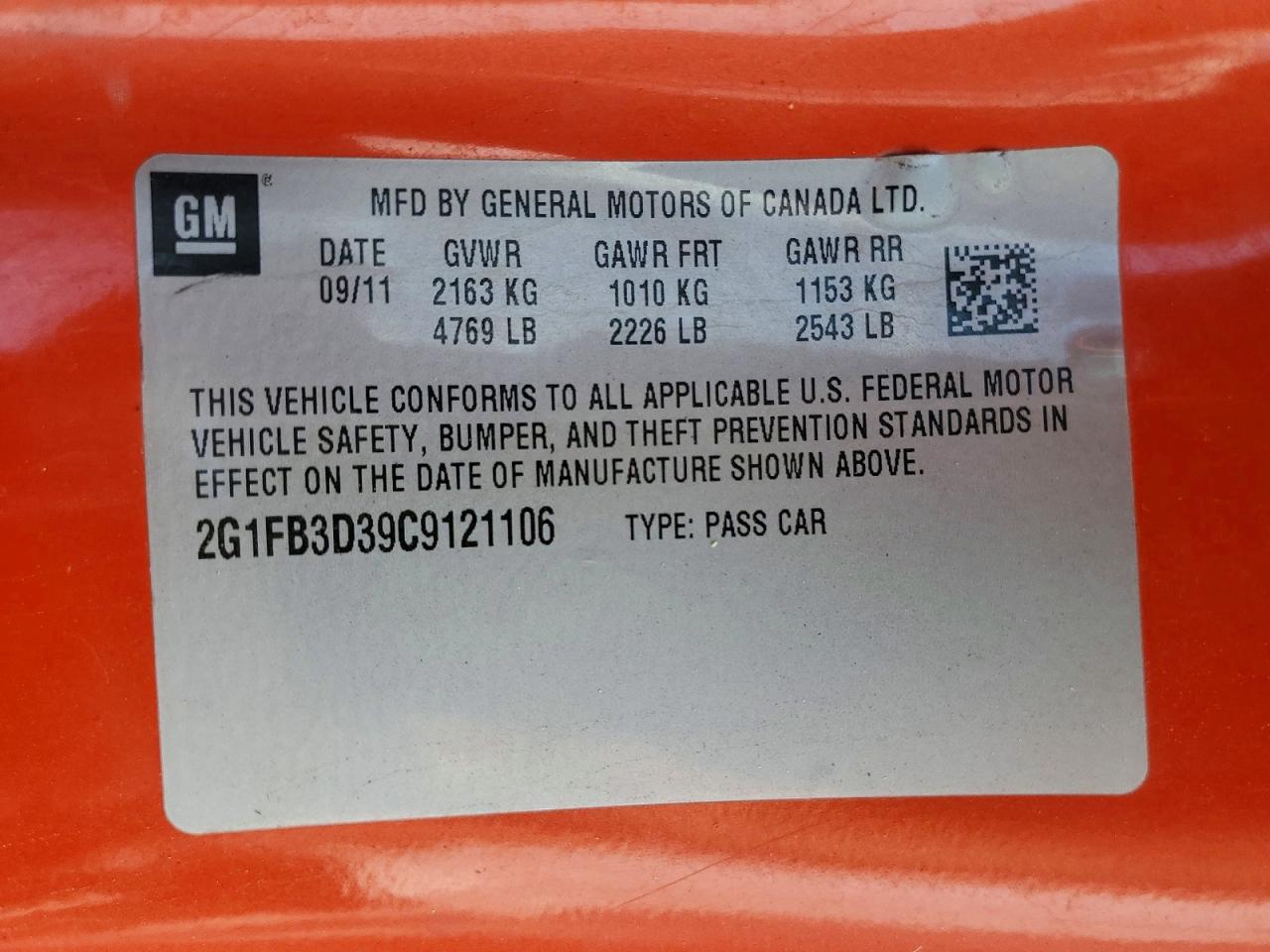 2012 Chevrolet Camaro Lt Orange vin: 2G1FB3D39C9121106