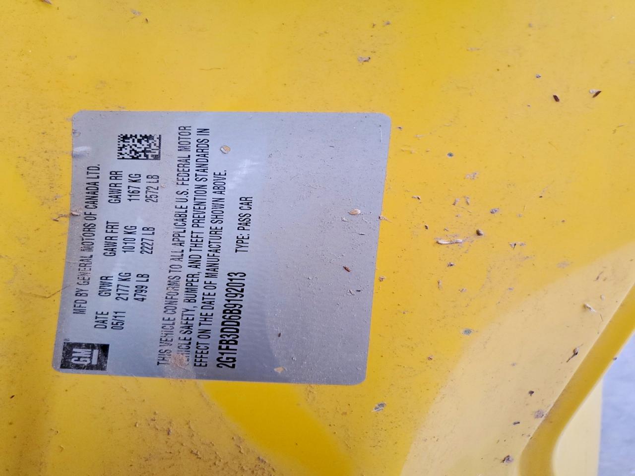 2011 Chevrolet Camaro Lt Yellow vin: 2G1FB3DD6B9192013