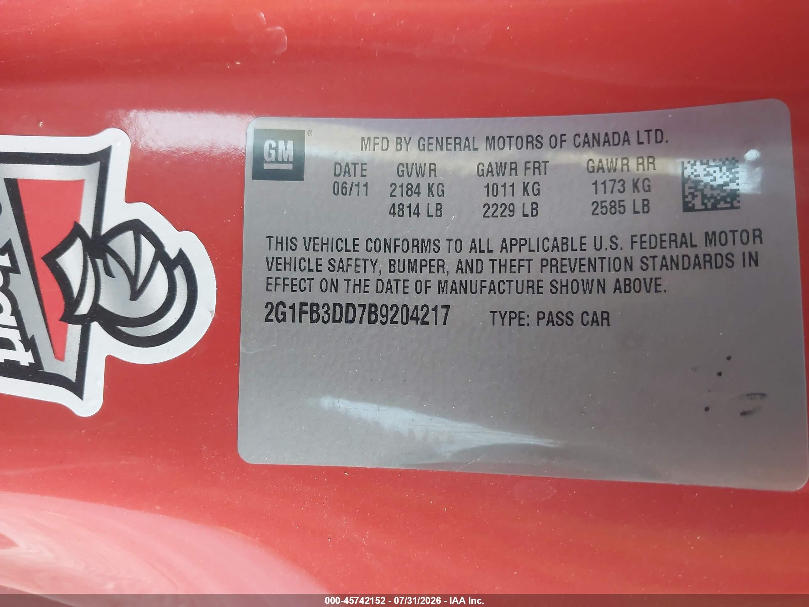 2011 Chevrolet Camaro 1lt Orange vin: 2G1FB3DD7B9204217