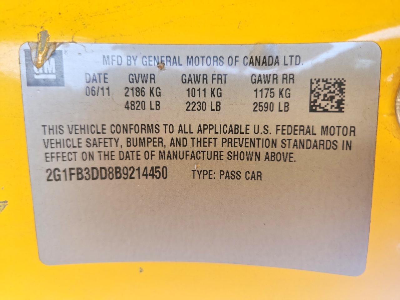2011 Chevrolet Camaro Lt Yellow vin: 2G1FB3DD8B9214450