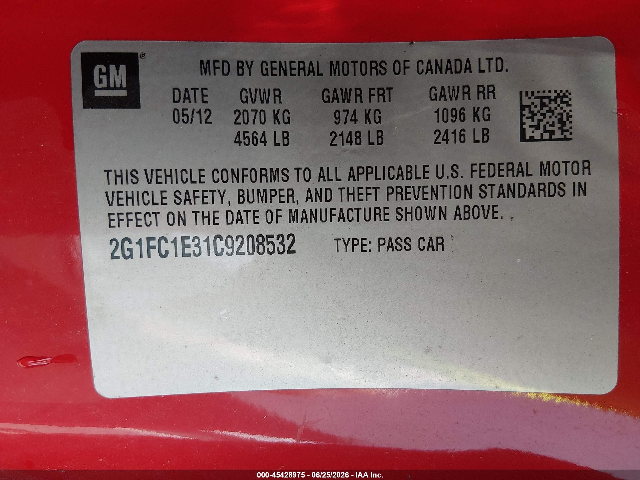 2012 Chevrolet Camaro 2lt Red vin: 2G1FC1E31C9208532