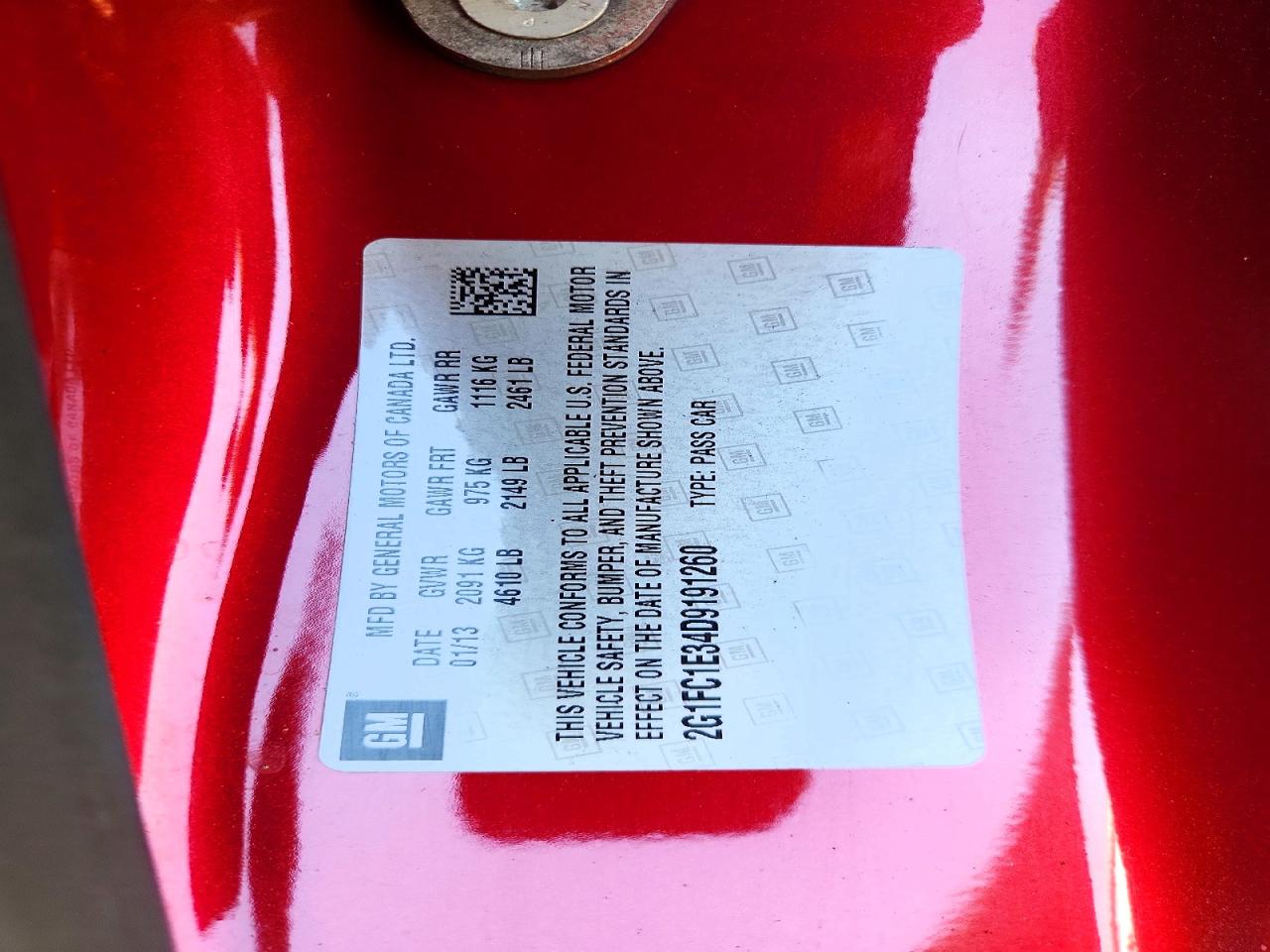 2013 Chevrolet Camaro Lt Red vin: 2G1FC1E34D9191260