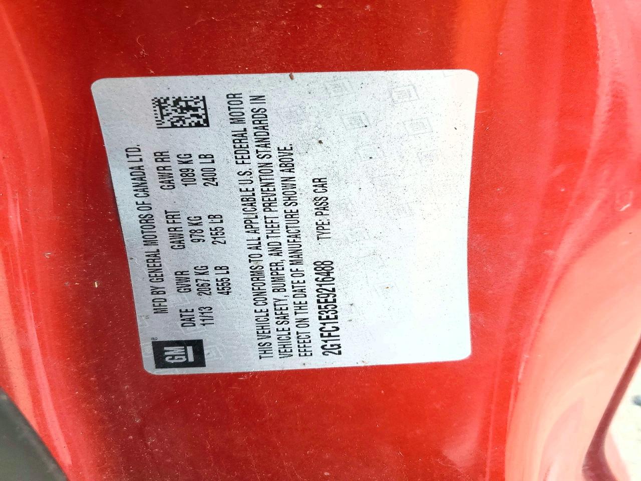 2014 Chevrolet Camaro Lt Red vin: 2G1FC1E35E9216488