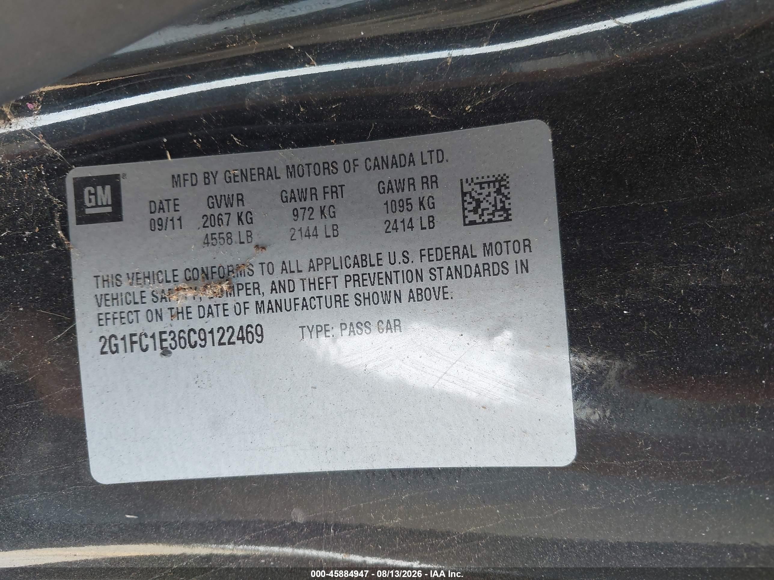 2012 Chevrolet Camaro 2lt Черный vin: 2G1FC1E36C9122469