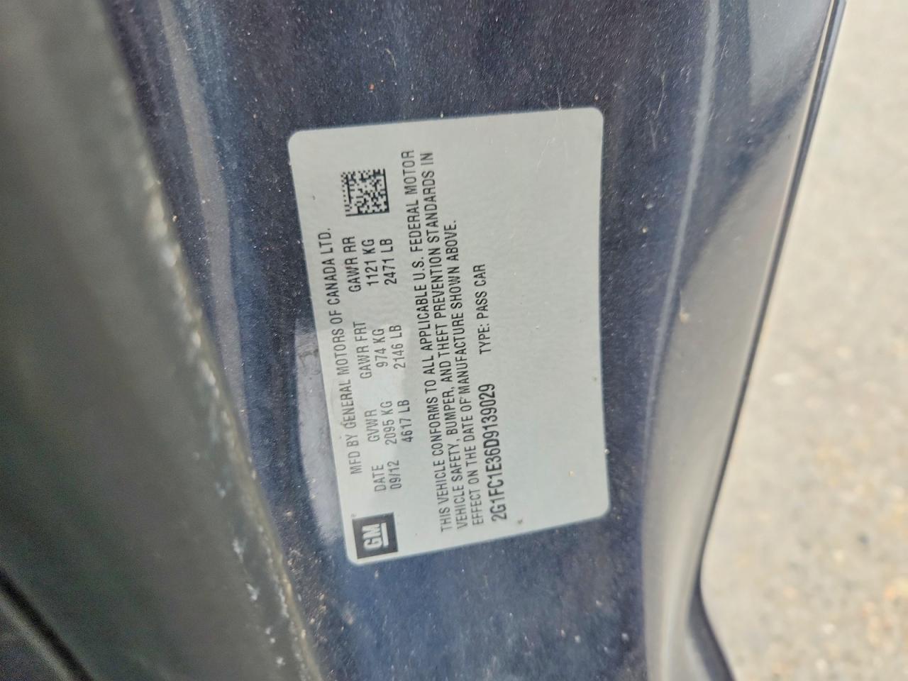 2013 Chevrolet Camaro Lt Blue vin: 2G1FC1E36D9139029