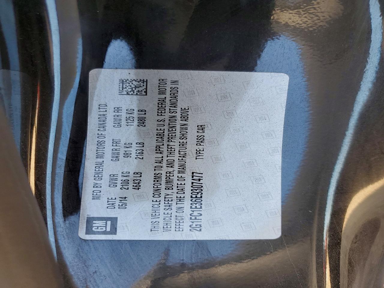 2014 Chevrolet Camaro Lt Black vin: 2G1FC1E36E9307477