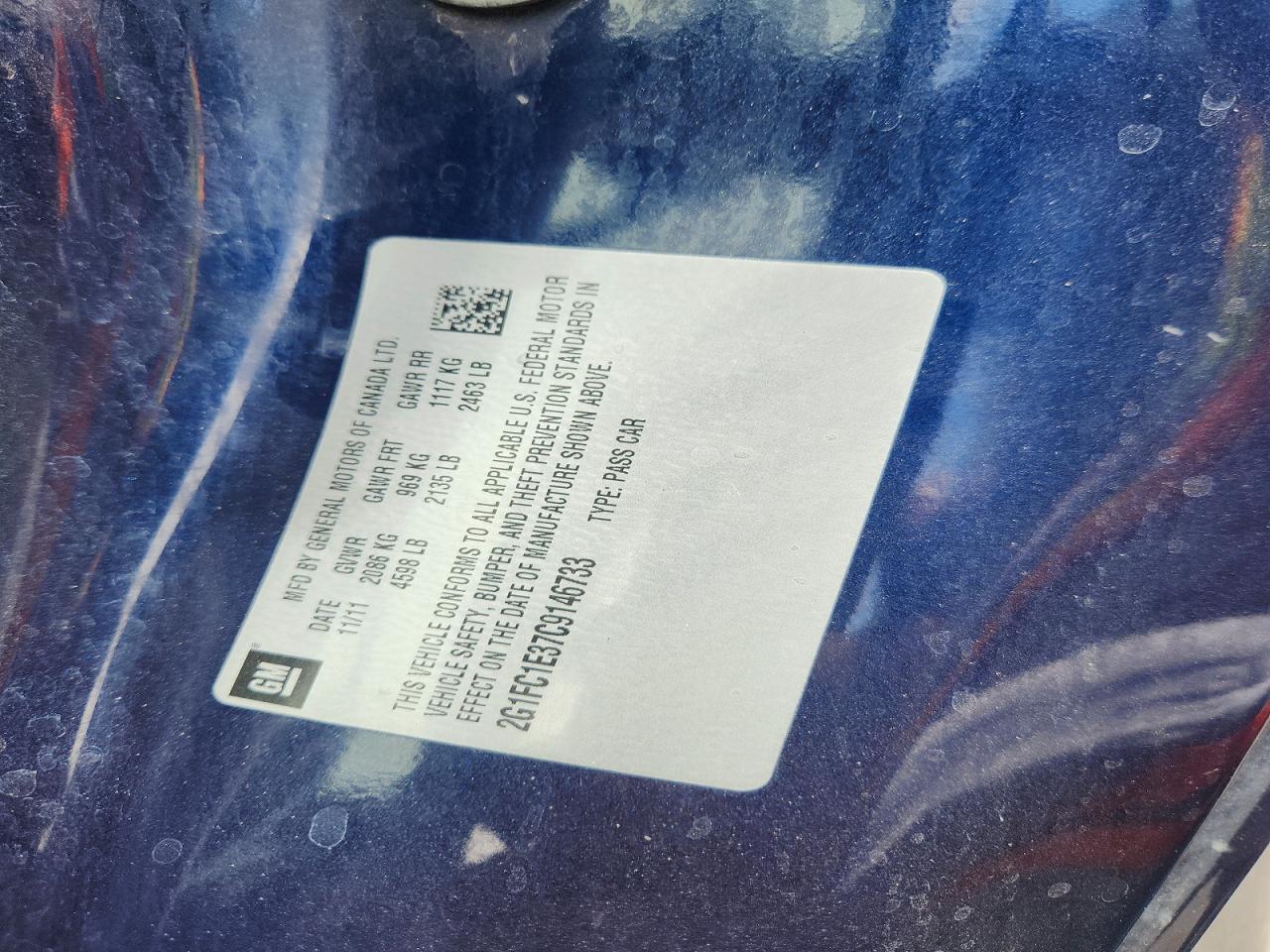 2012 Chevrolet Camaro Lt Blue vin: 2G1FC1E37C9146733
