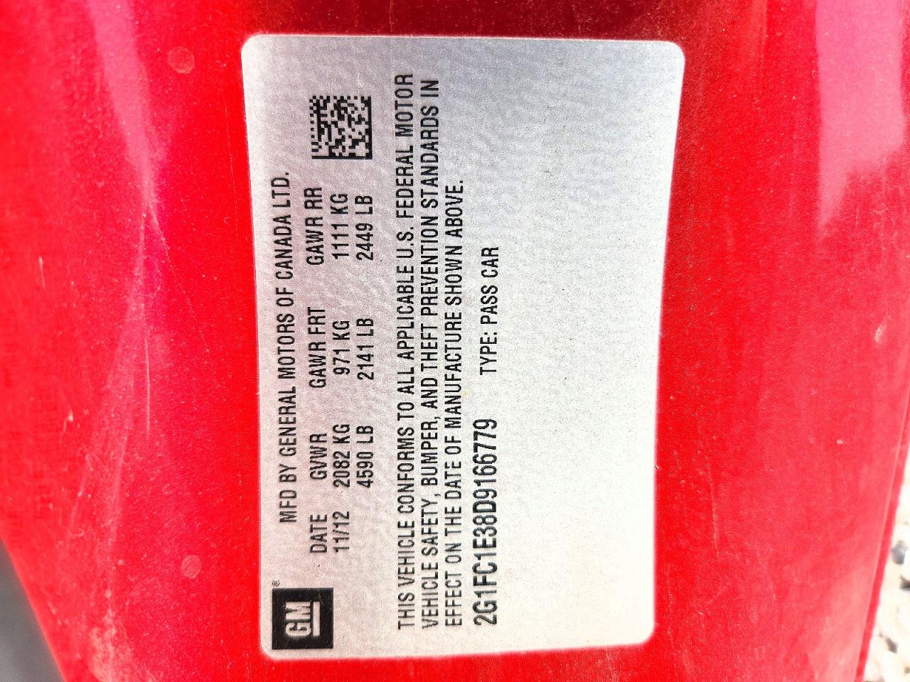 2013 Chevrolet Camaro Lt Red vin: 2G1FC1E38D9166779