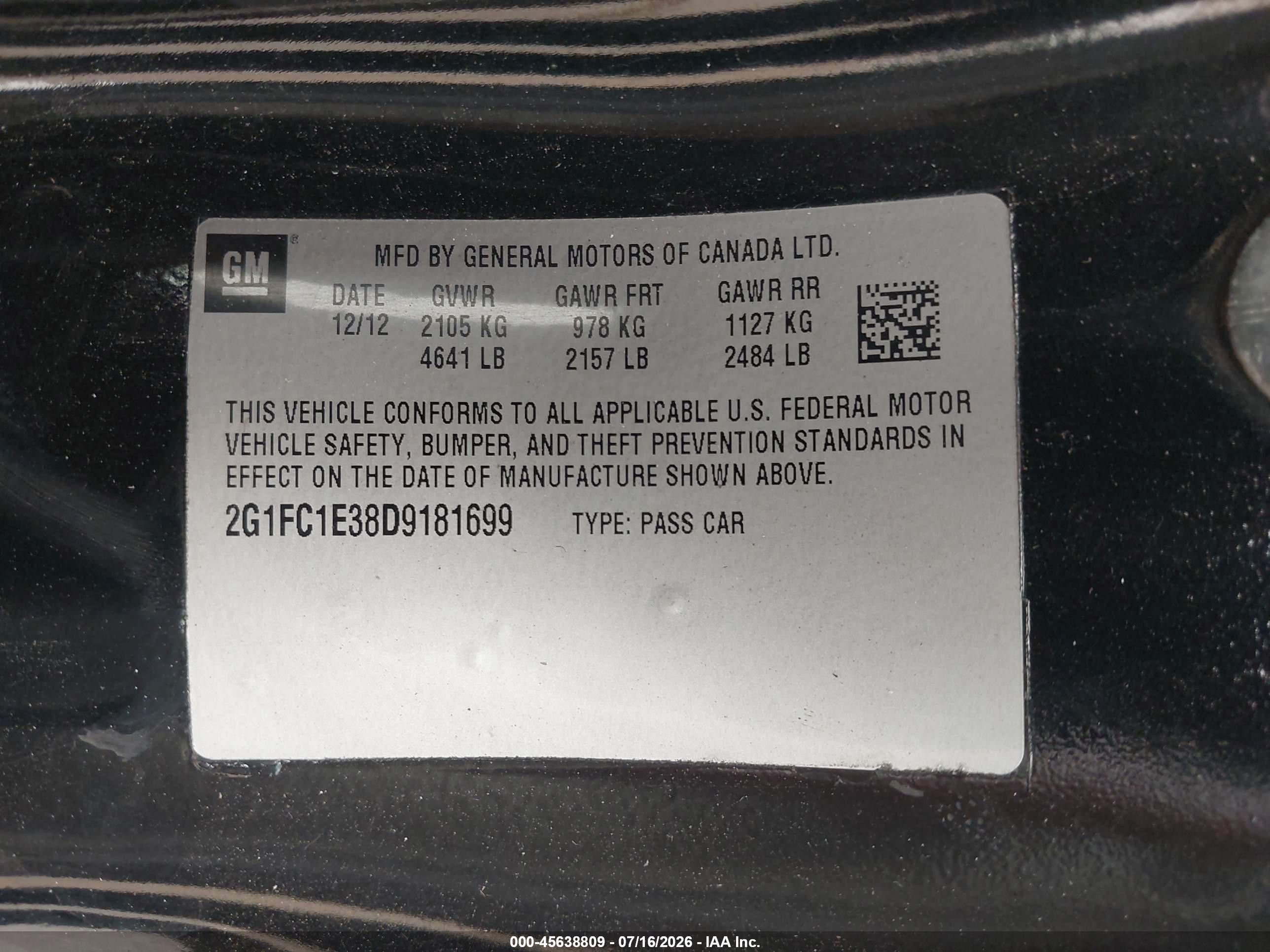 2013 Chevrolet Camaro 2lt Черный vin: 2G1FC1E38D9181699
