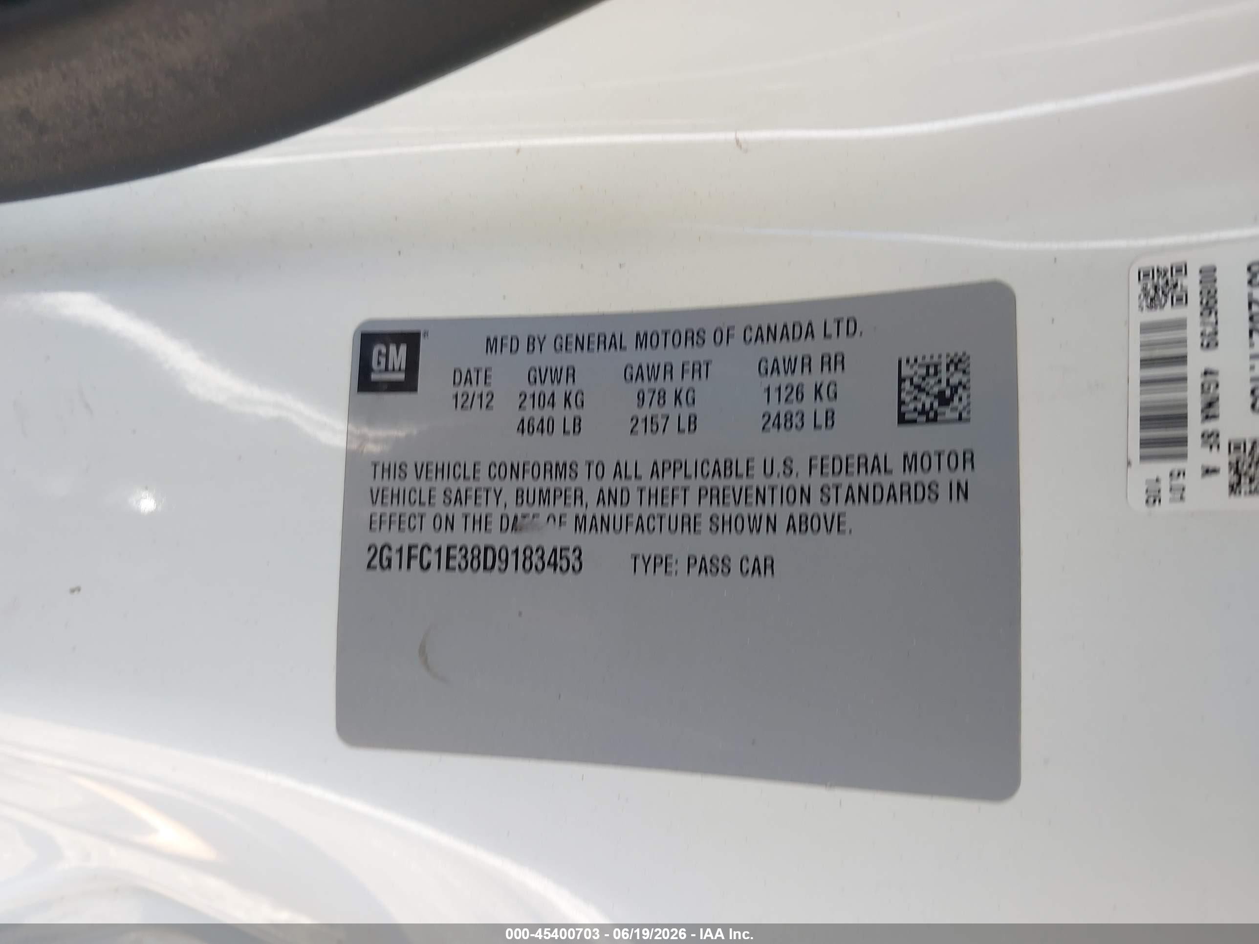 2013 Chevrolet Camaro 2lt White vin: 2G1FC1E38D9183453