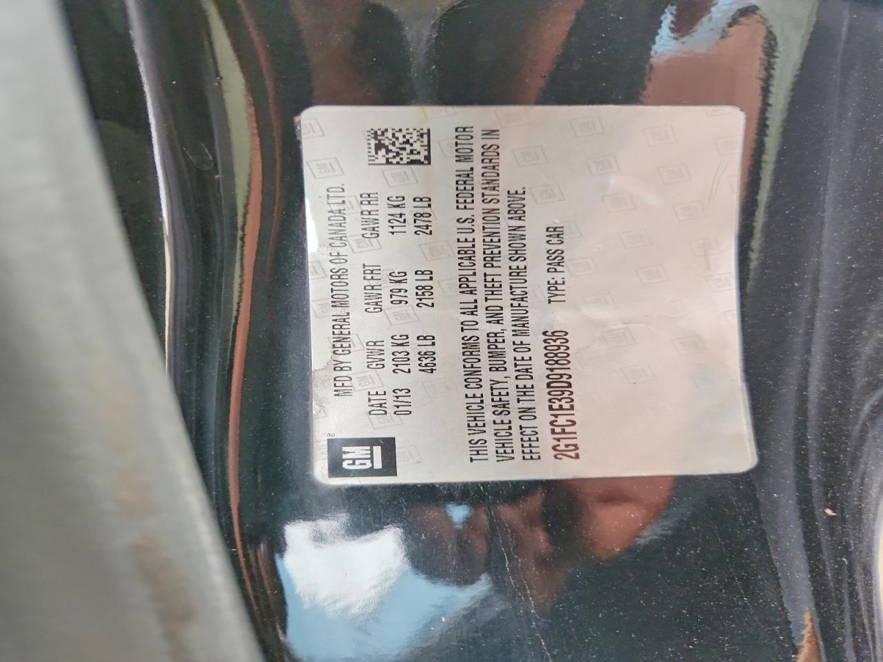 2013 Chevrolet Camaro Lt Black vin: 2G1FC1E39D9188936
