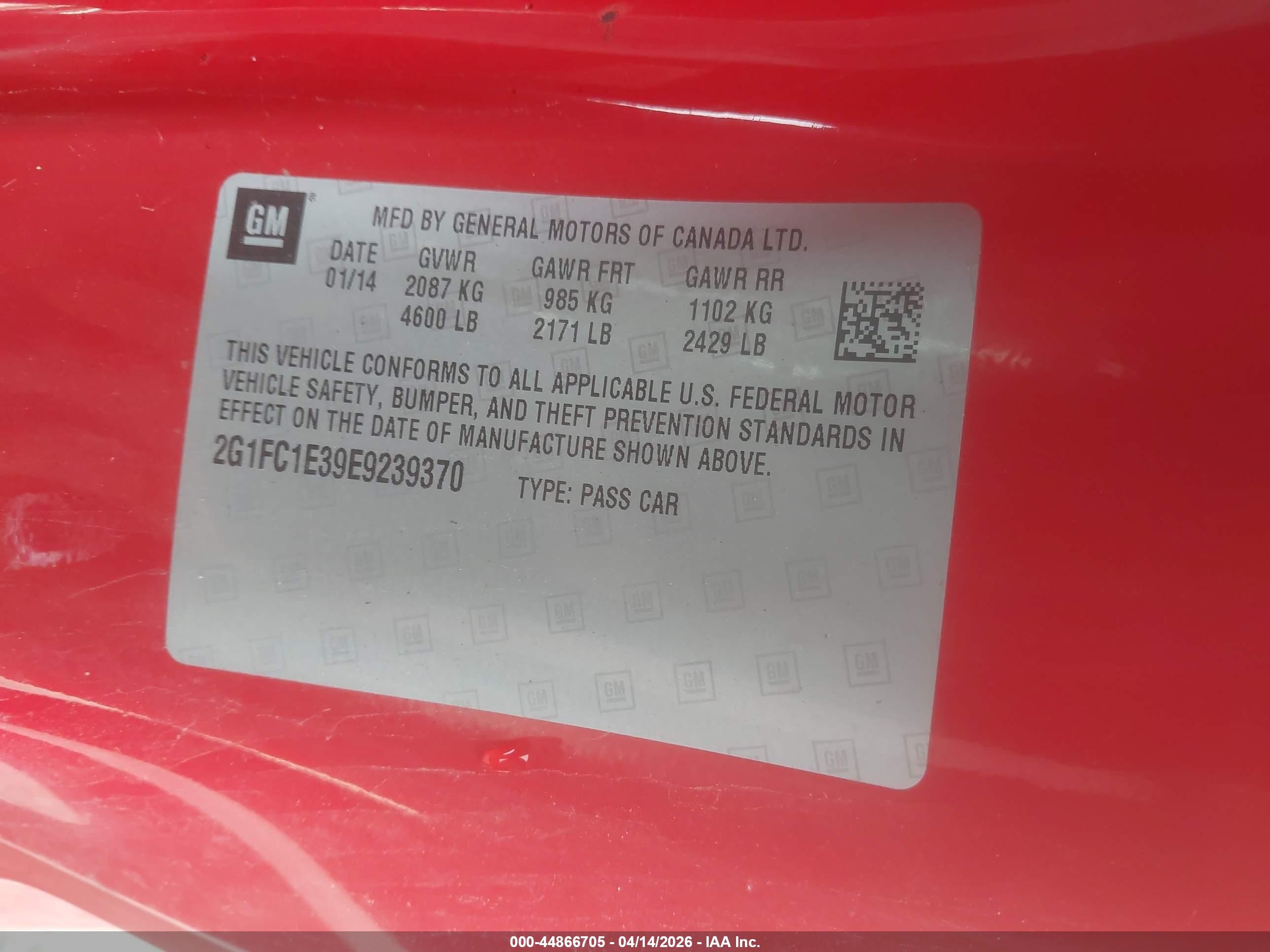 2014 Chevrolet Camaro 2lt Красный vin: 2G1FC1E39E9239370
