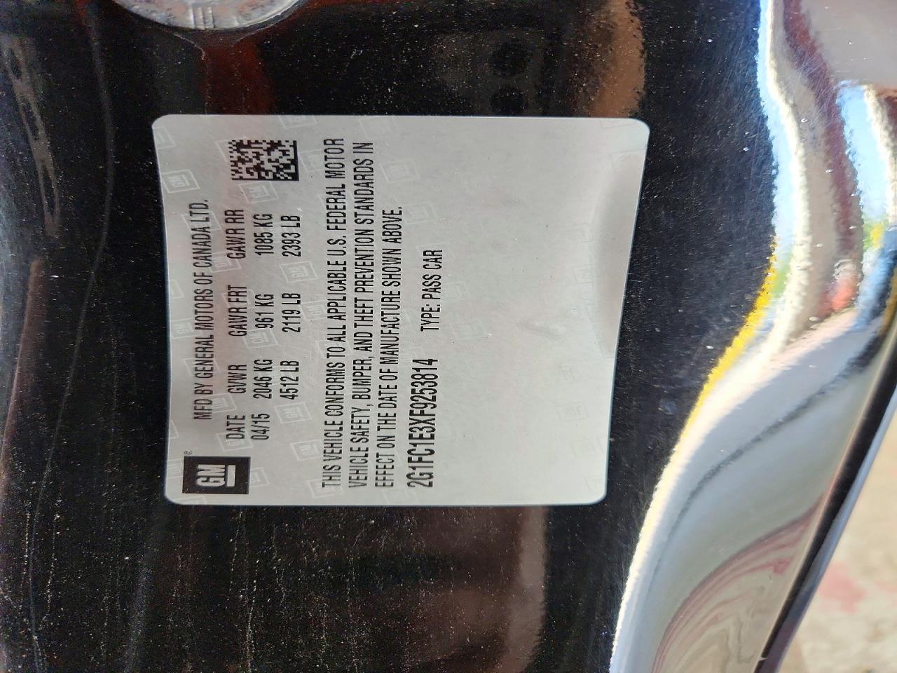 2015 Chevrolet Camaro Lt Black vin: 2G1FC1E3XF9253814