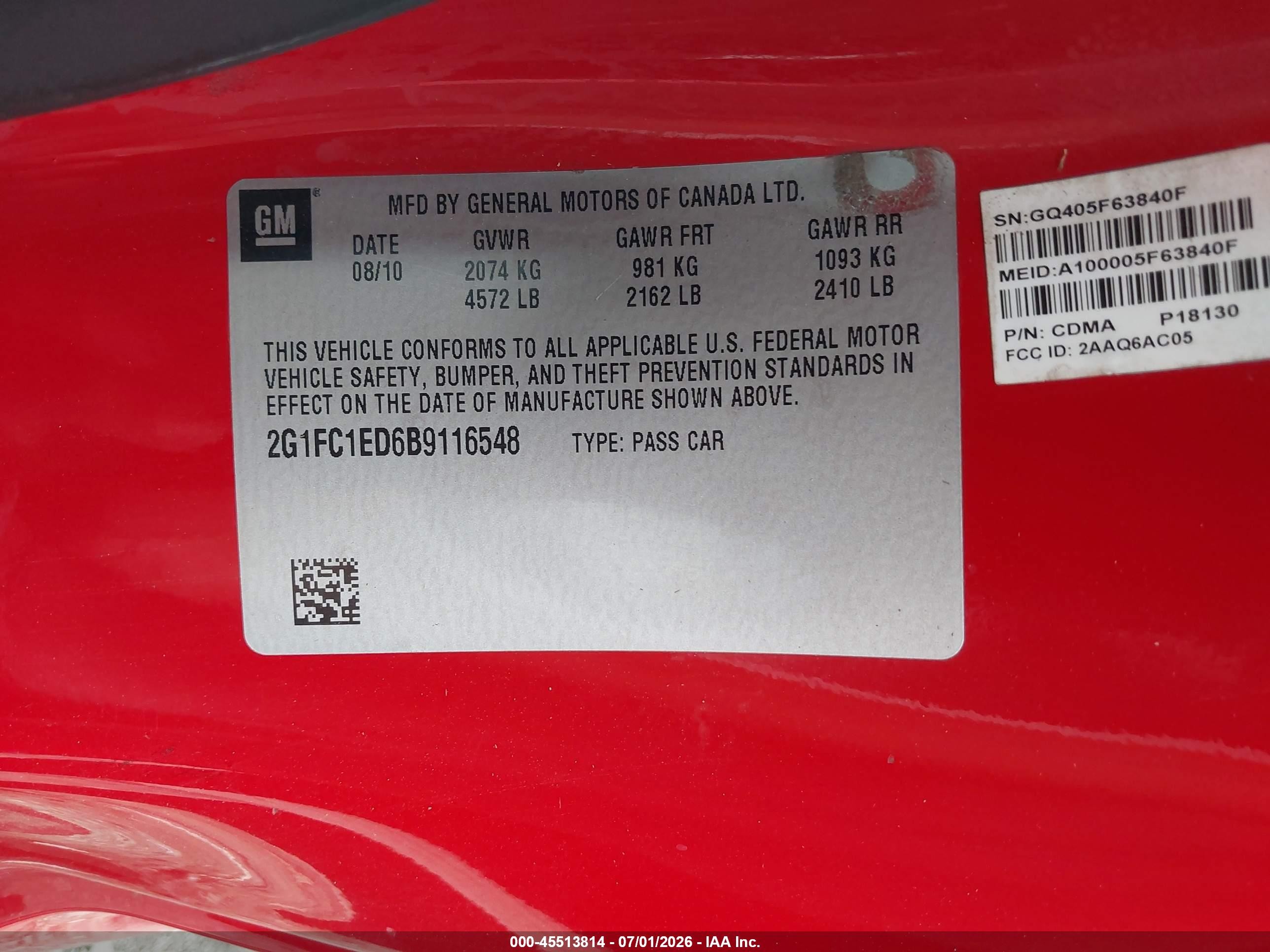 2011 Chevrolet Camaro 2lt Red vin: 2G1FC1ED6B9116548