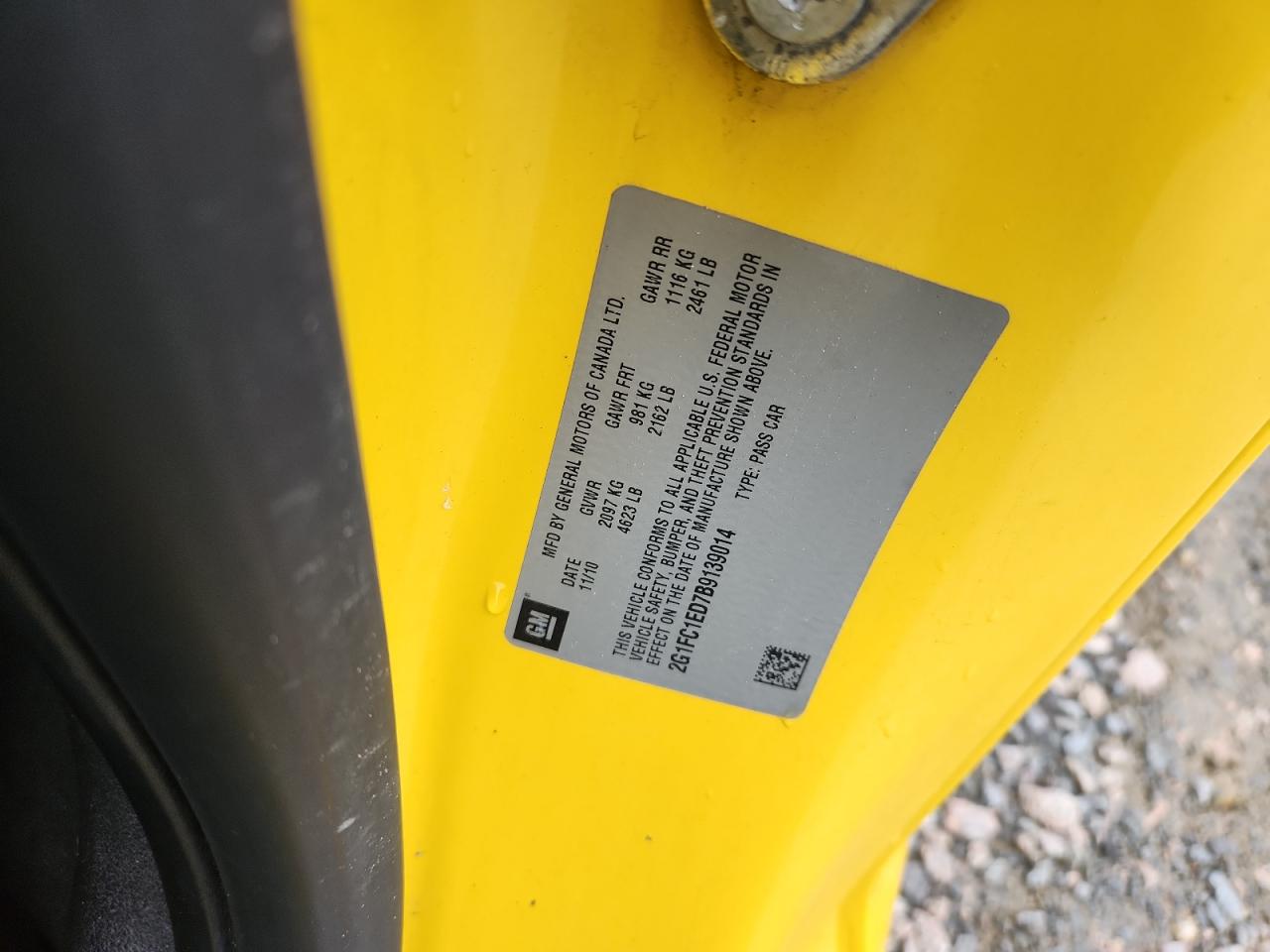 2011 Chevrolet Camaro Lt Yellow vin: 2G1FC1ED7B9139014