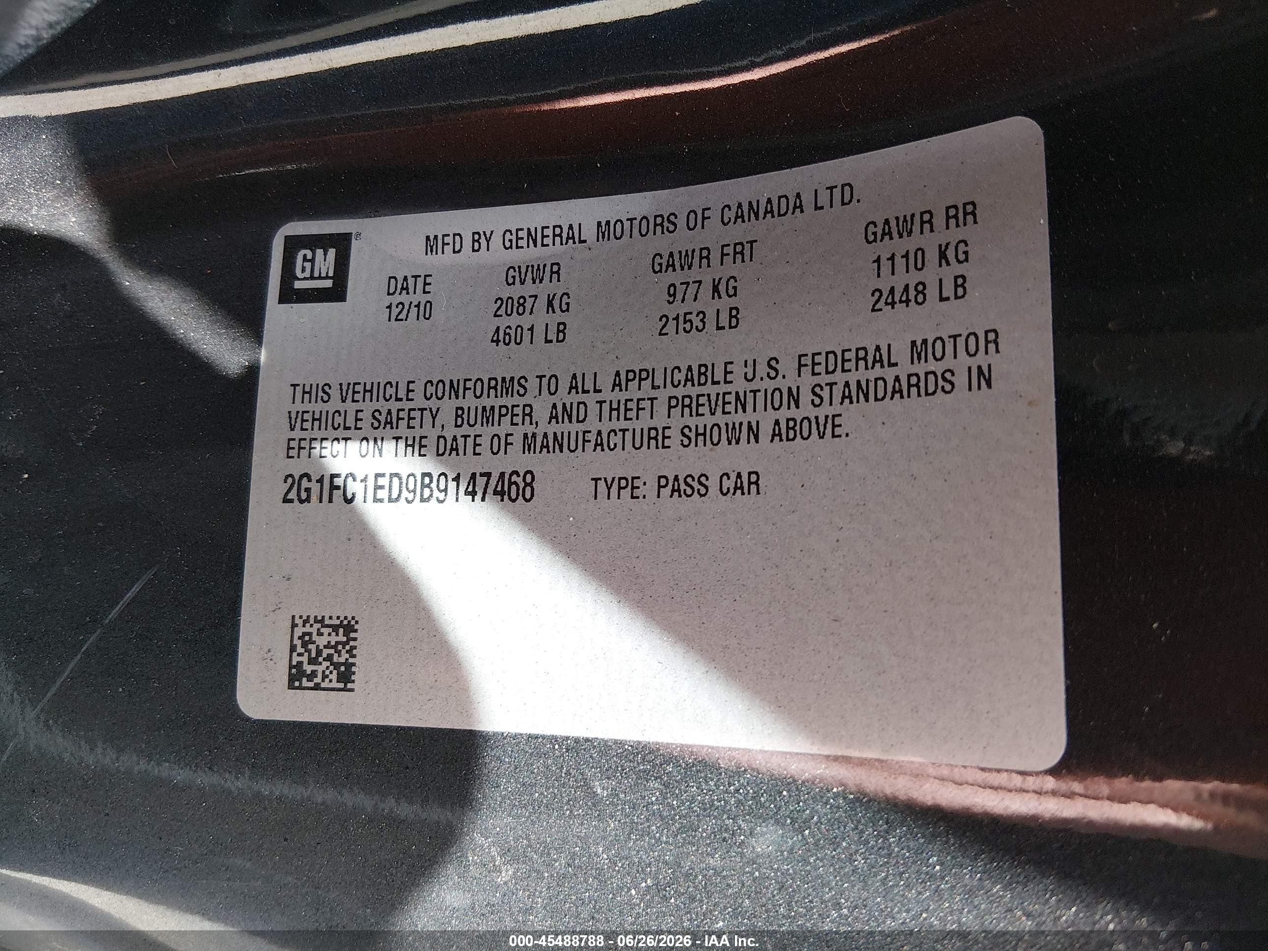2011 Chevrolet Camaro 2lt Black vin: 2G1FC1ED9B9147468