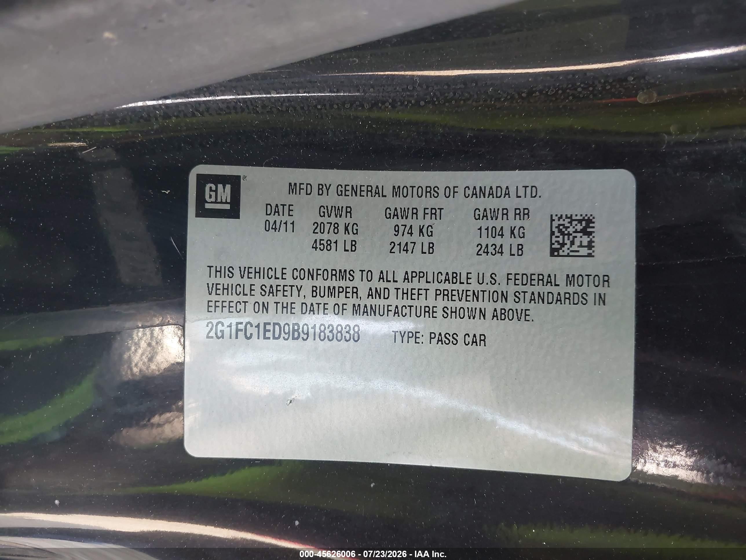2011 Chevrolet Camaro 2lt Black vin: 2G1FC1ED9B9183838