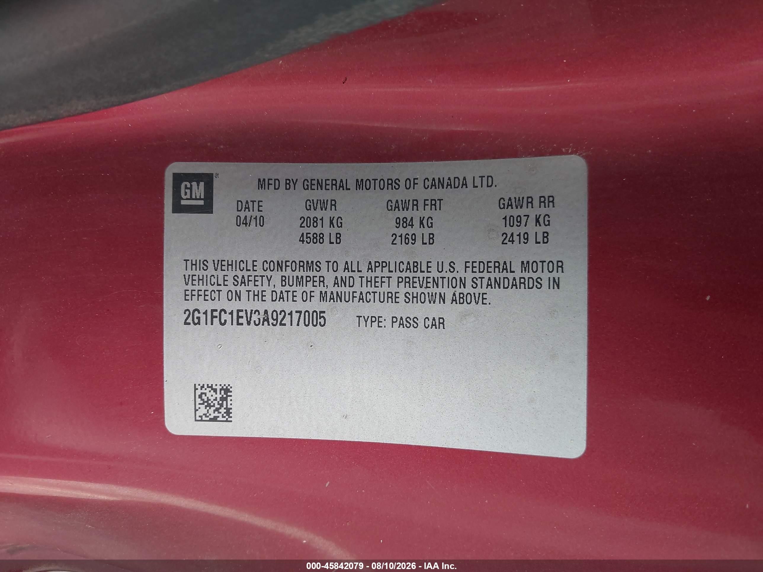 2010 Chevrolet Camaro 2lt Red vin: 2G1FC1EV3A9217005