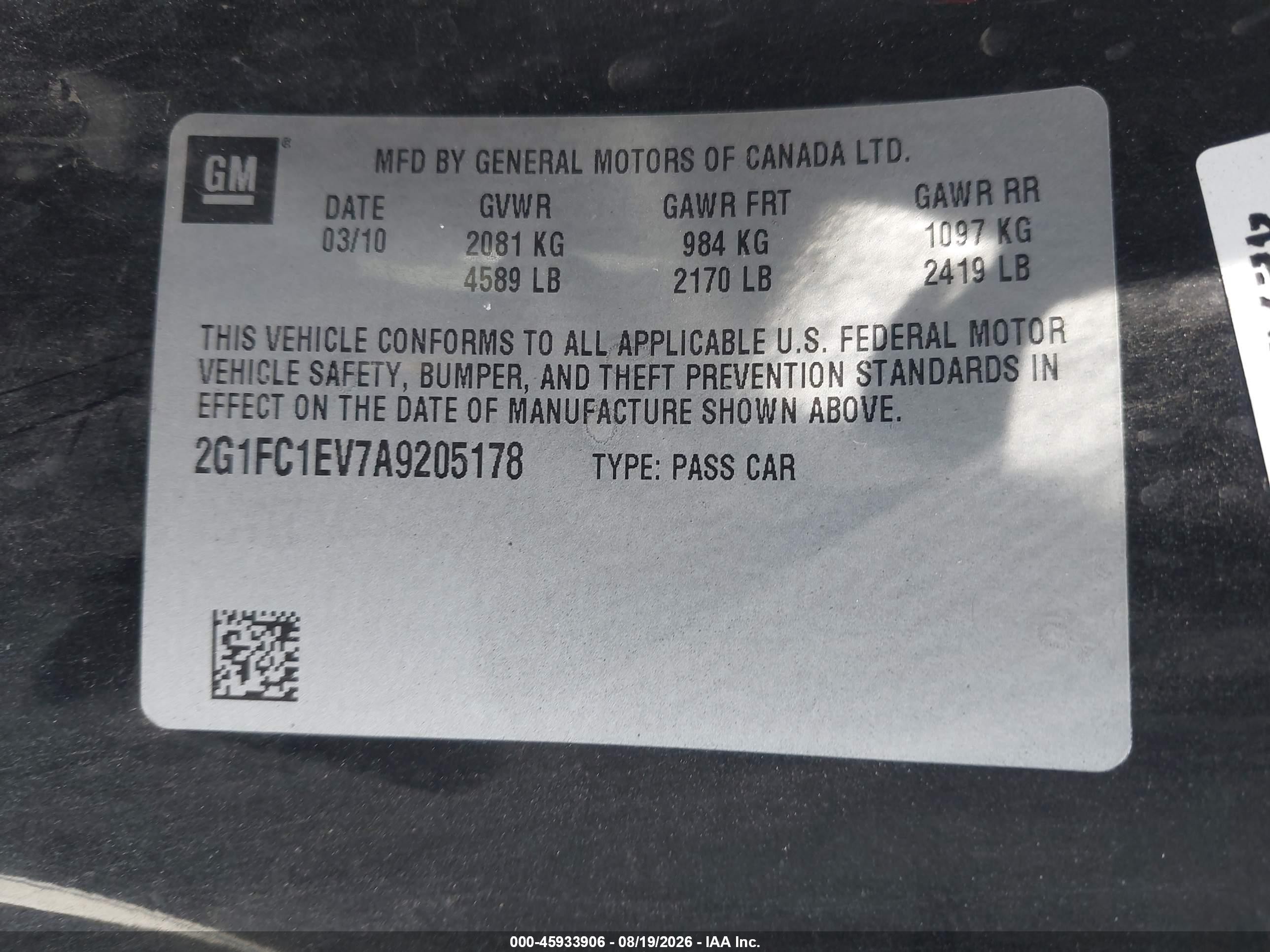 2010 Chevrolet Camaro 2lt Черный vin: 2G1FC1EV7A9205178