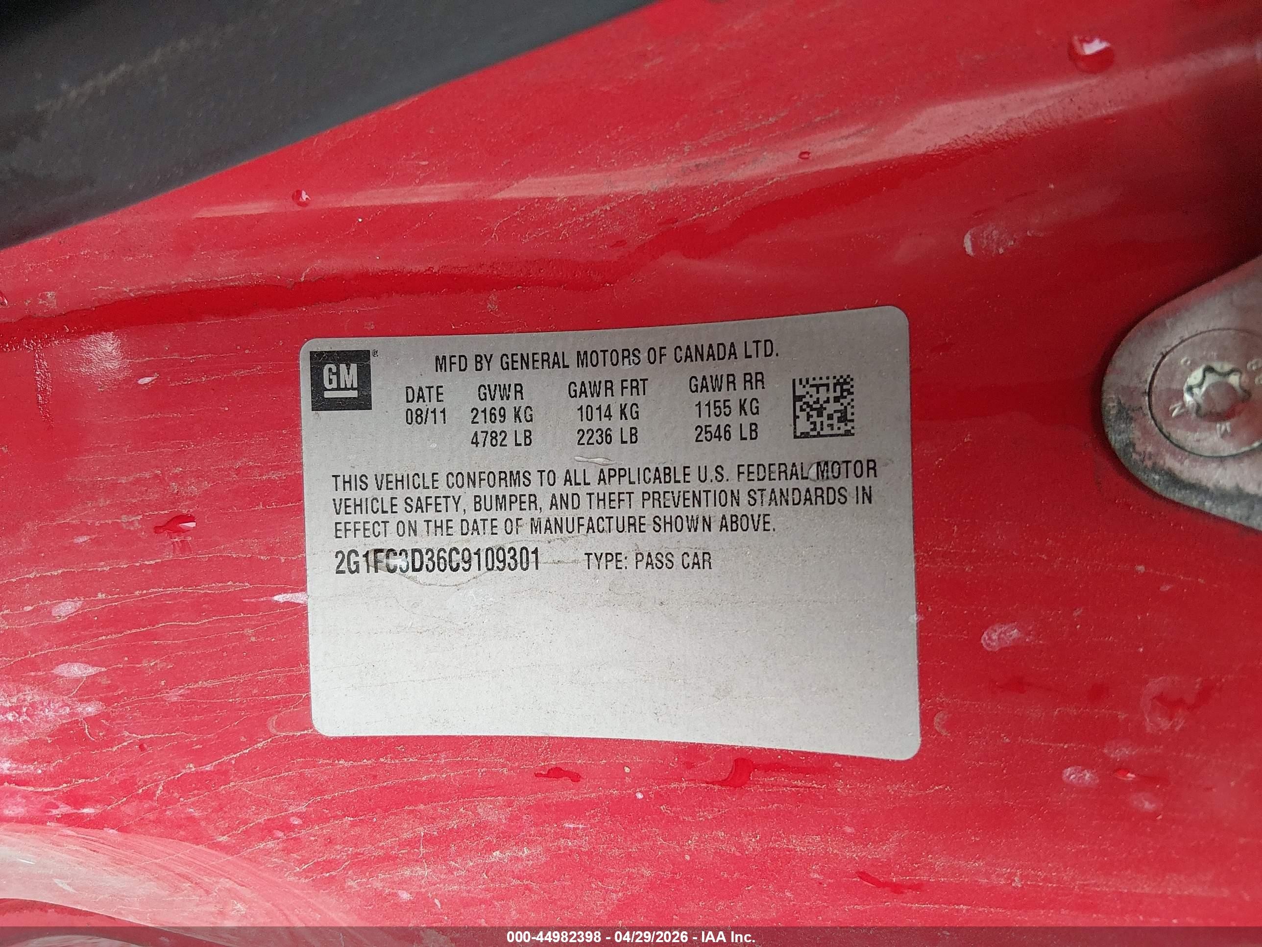 2012 Chevrolet Camaro 2lt Red vin: 2G1FC3D36C9109301