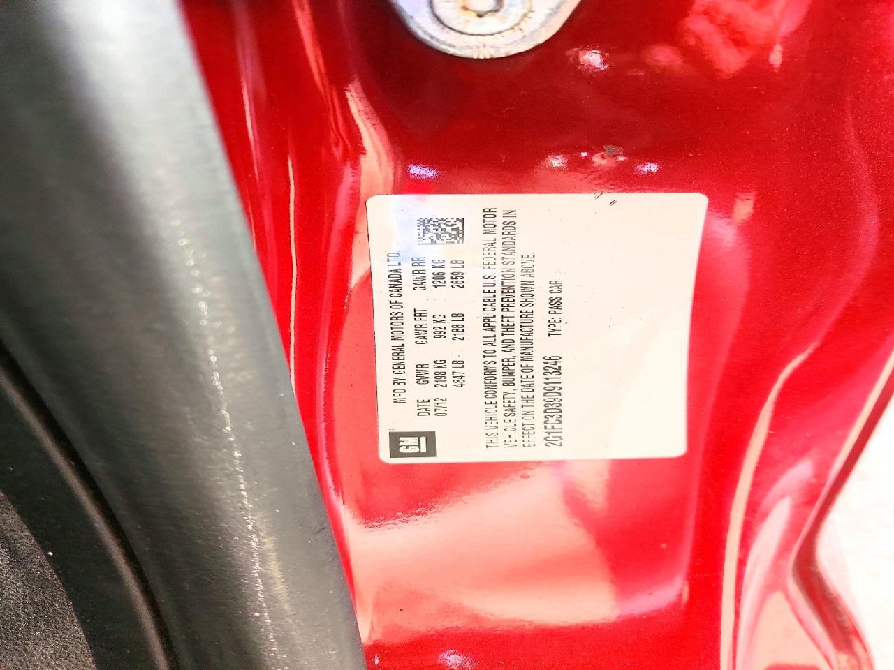 2013 Chevrolet Camaro Lt Red vin: 2G1FC3D39D9113246