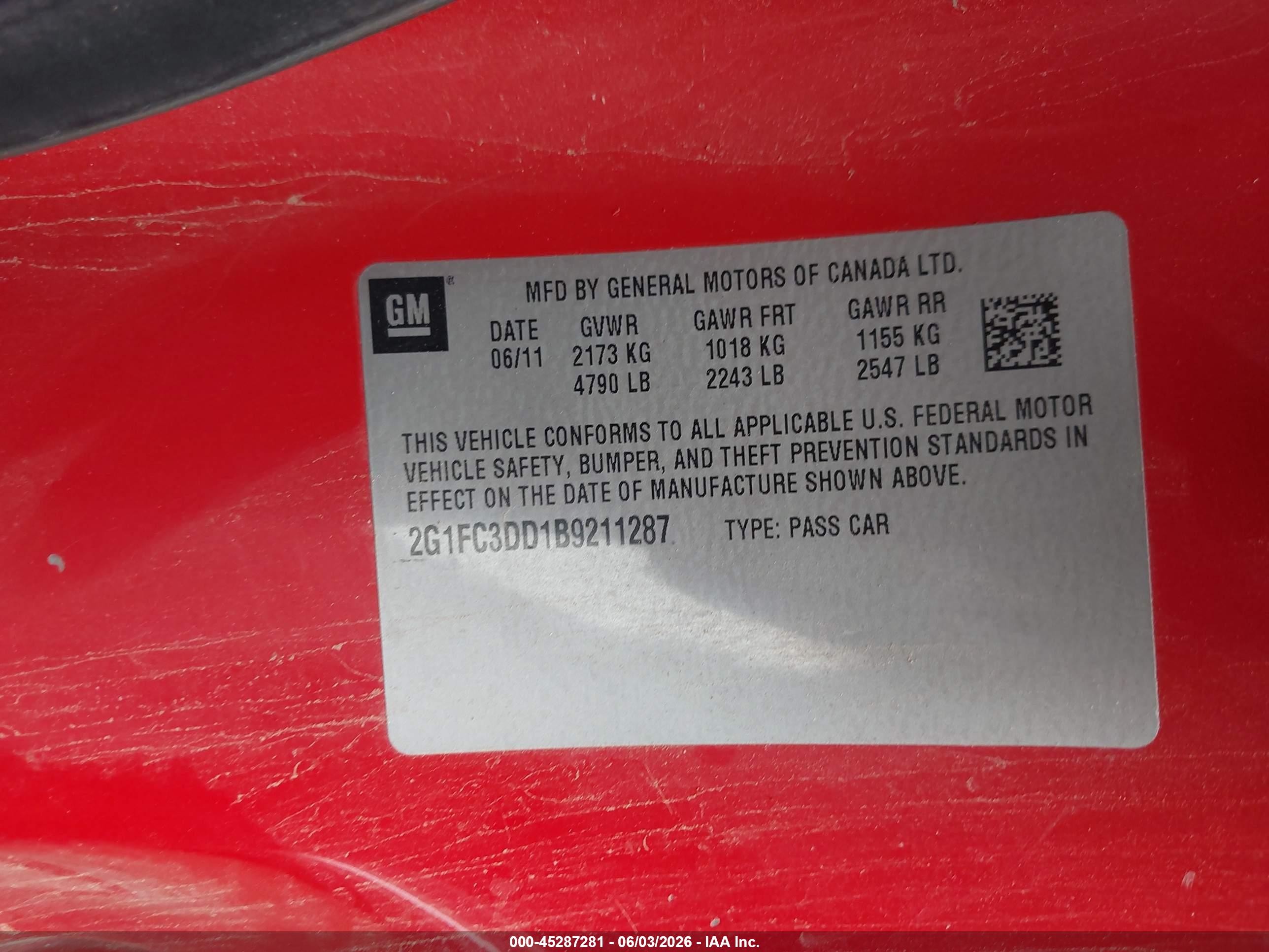 2011 Chevrolet Camaro 2lt Red vin: 2G1FC3DD1B9211287