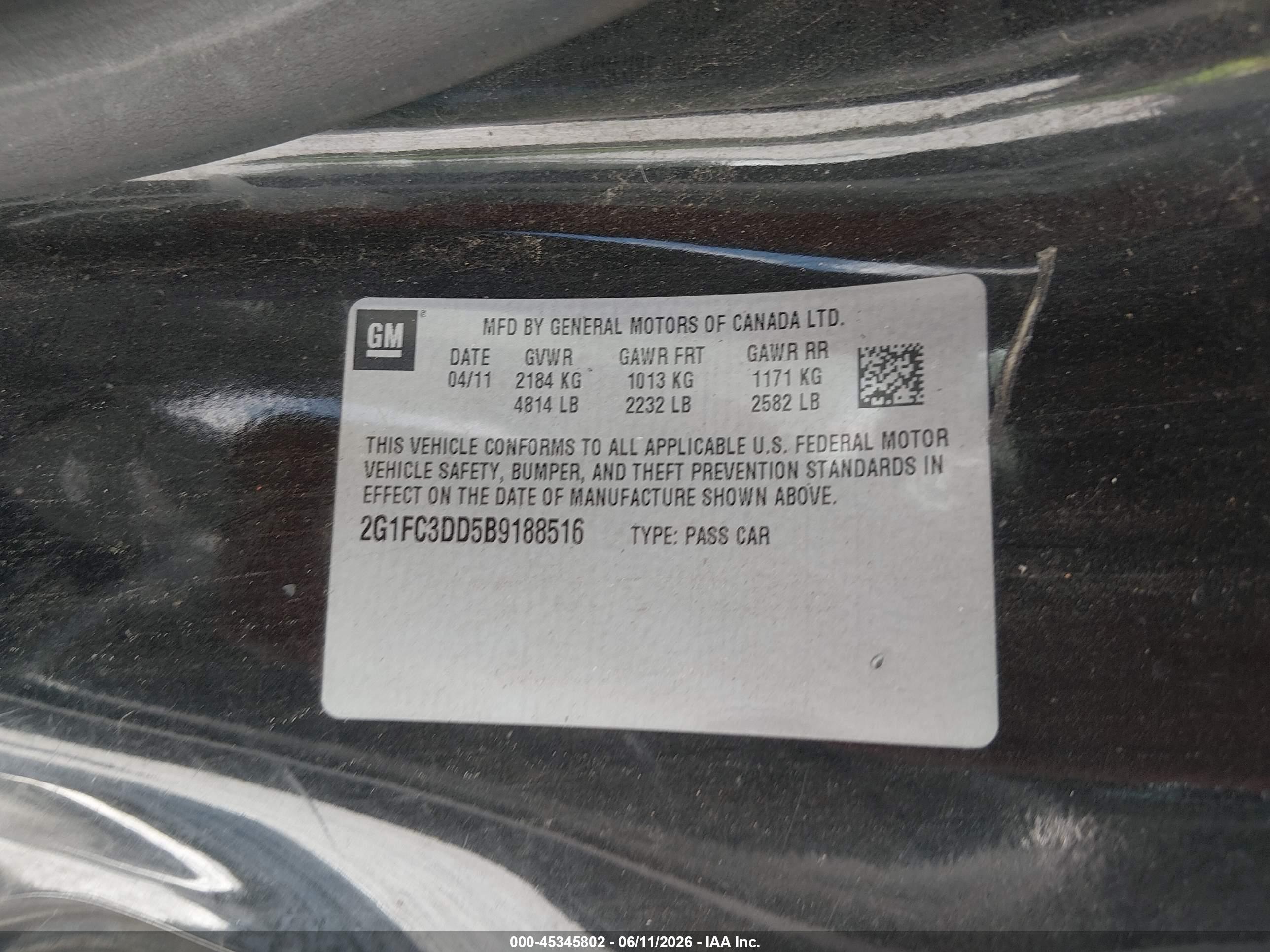 2011 Chevrolet Camaro 2lt Black vin: 2G1FC3DD5B9188516