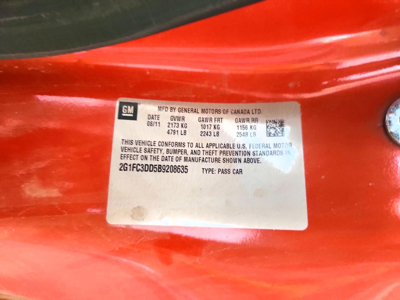 2011 Chevrolet Camaro Lt Orange vin: 2G1FC3DD5B9208635