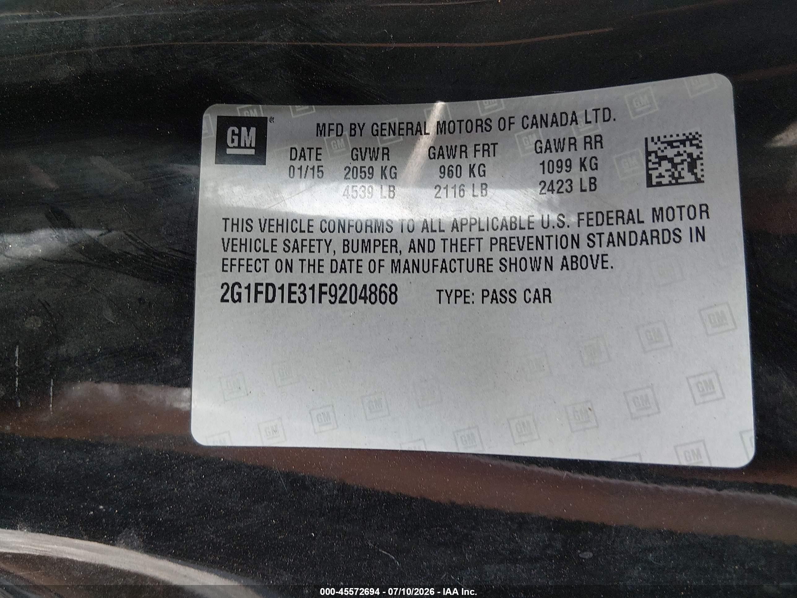 2015 Chevrolet Camaro 1lt Black vin: 2G1FD1E31F9204868