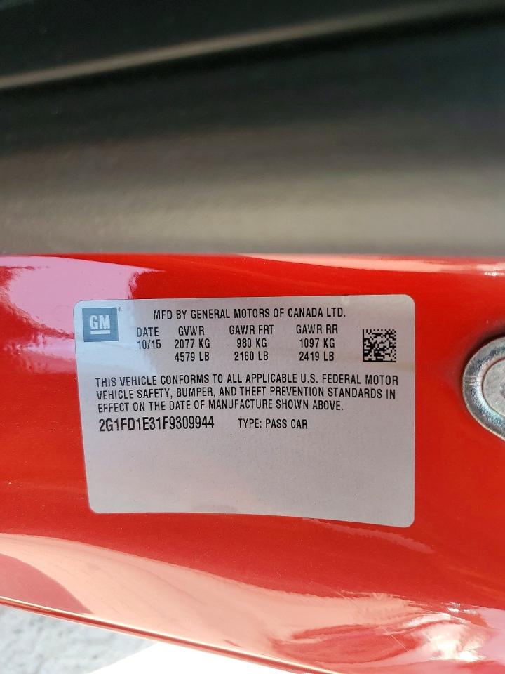 2015 Chevrolet Camaro Lt Red vin: 2G1FD1E31F9309944