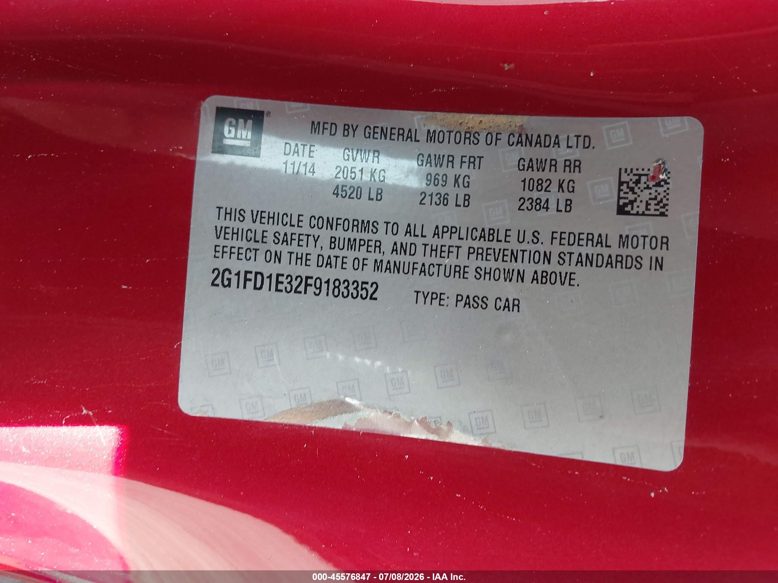 2015 Chevrolet Camaro 1lt Red vin: 2G1FD1E32F9183352