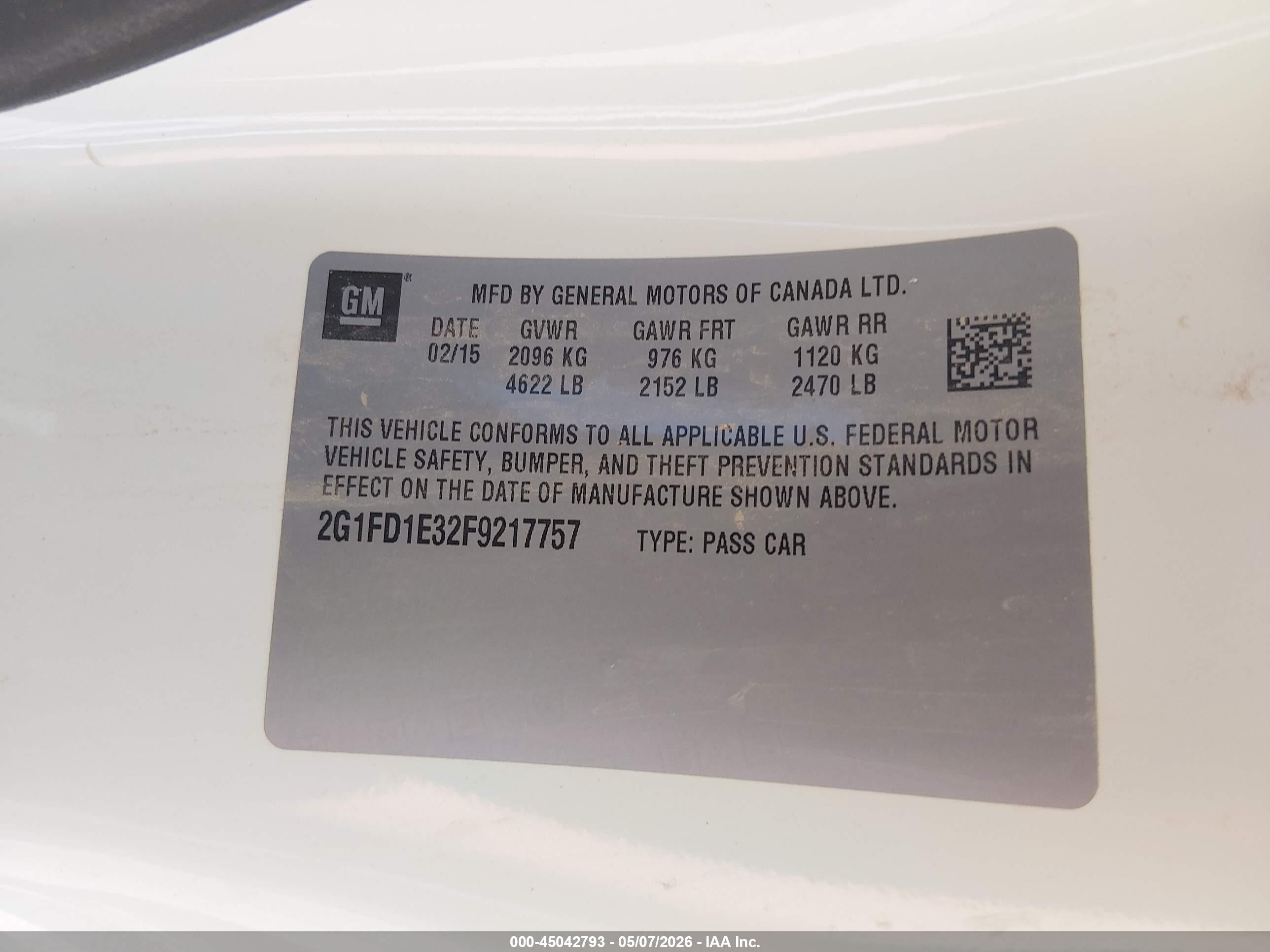 2015 Chevrolet Camaro 1lt White vin: 2G1FD1E32F9217757