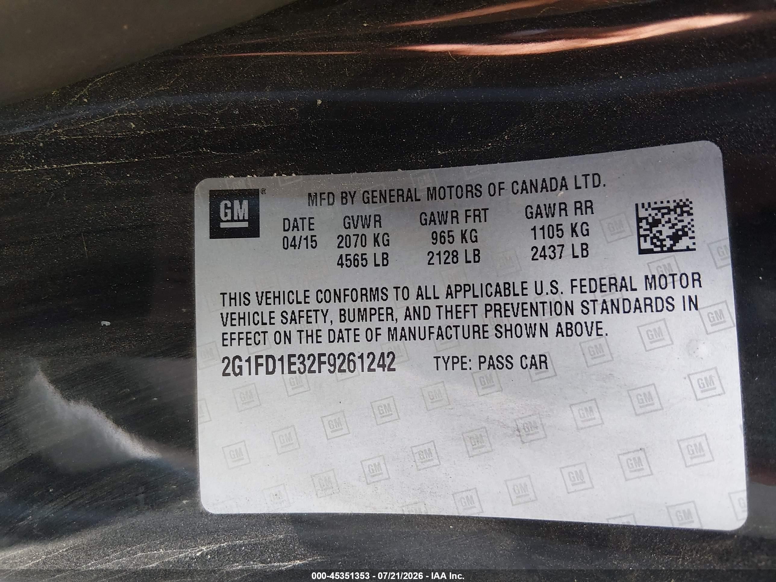 2015 Chevrolet Camaro 1lt Black vin: 2G1FD1E32F9261242