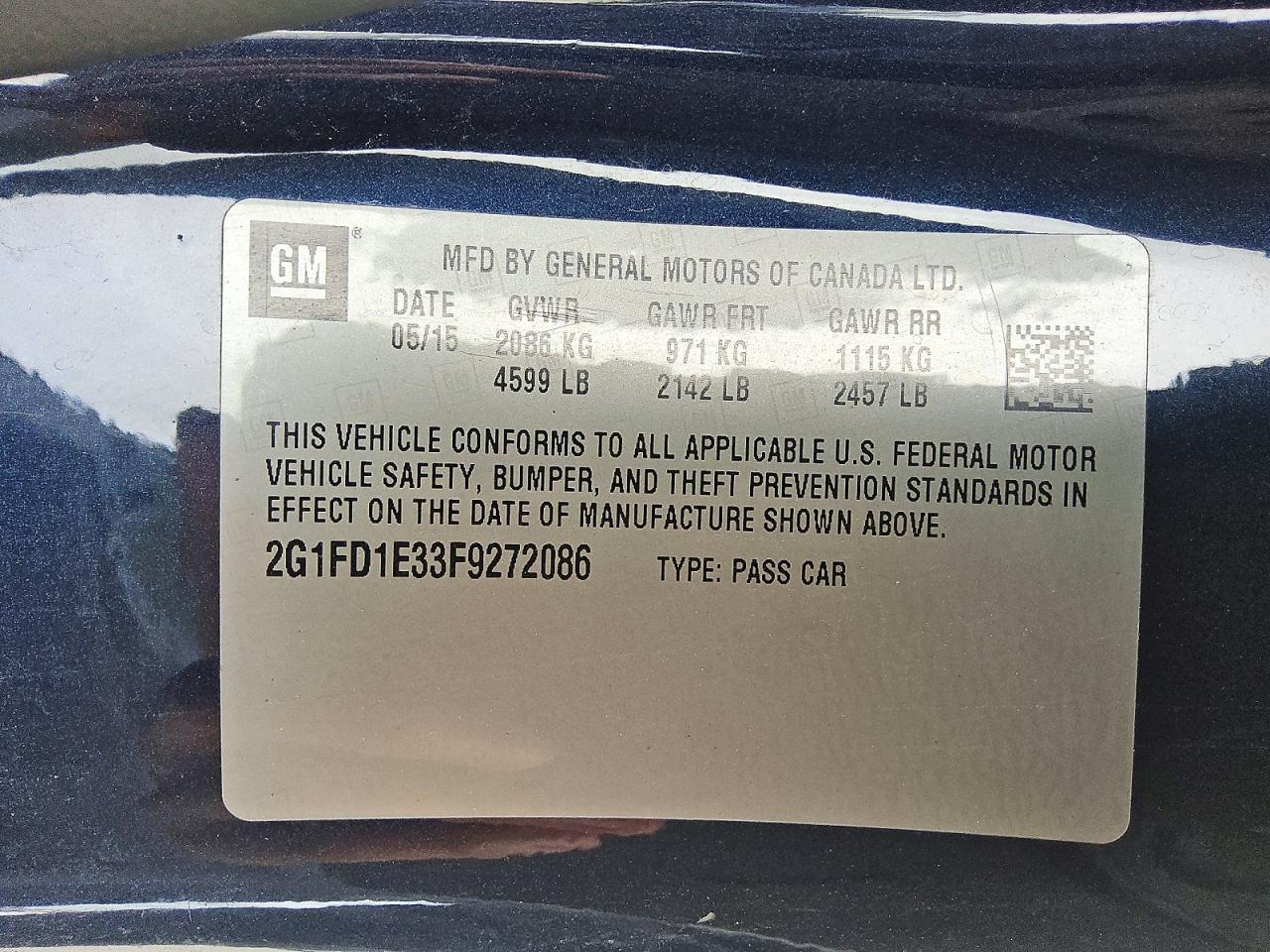 2015 Chevrolet Camaro Lt Blue vin: 2G1FD1E33F9272086