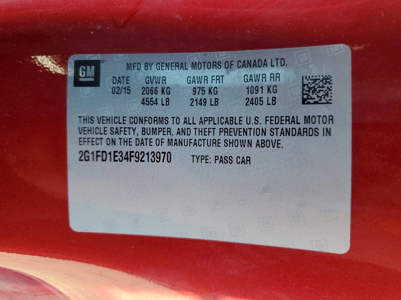 2015 Chevrolet Camaro Lt Red vin: 2G1FD1E34F9213970