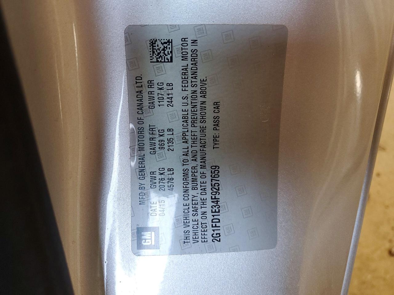 2015 Chevrolet Camaro Lt Silver vin: 2G1FD1E34F9257659