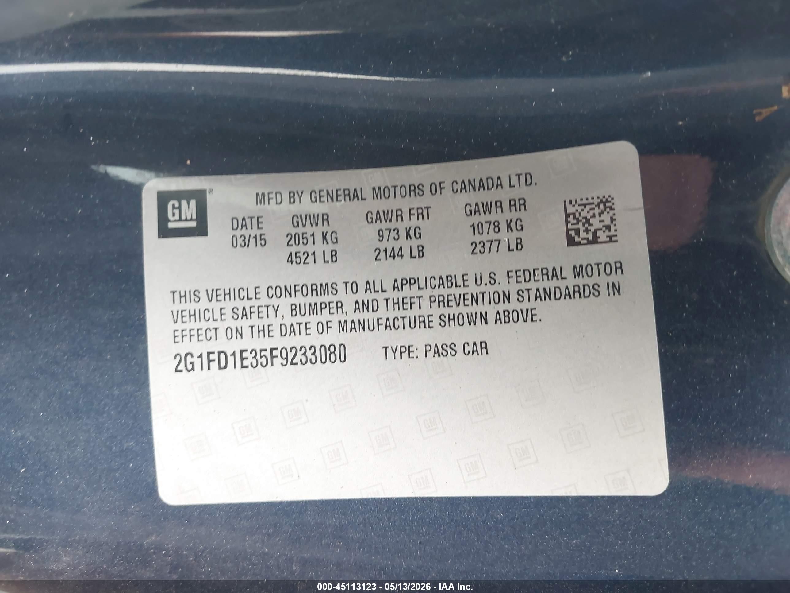 2015 Chevrolet Camaro 1lt Dark Blue vin: 2G1FD1E35F9233080