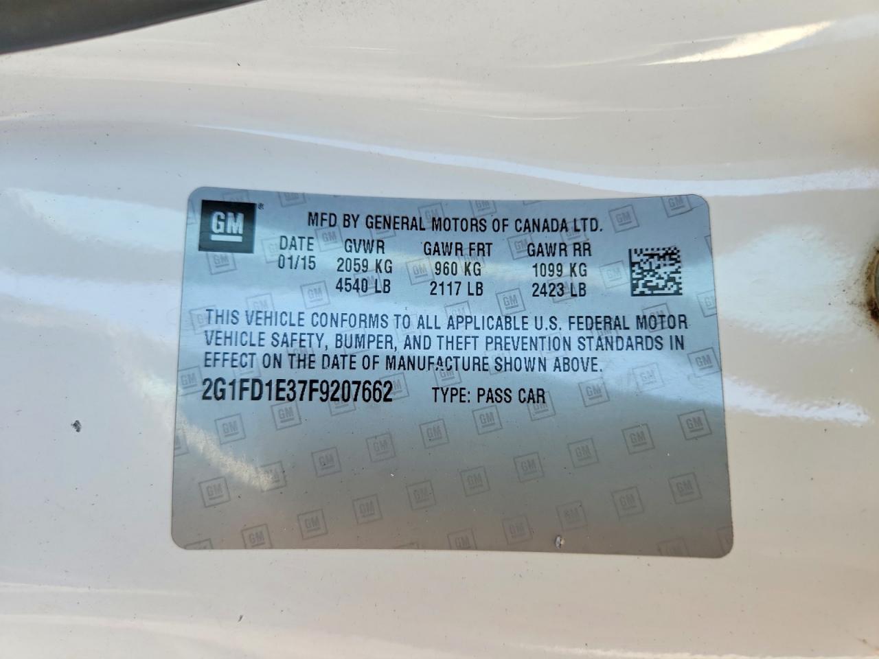 2015 Chevrolet Camaro Lt Белый vin: 2G1FD1E37F9207662