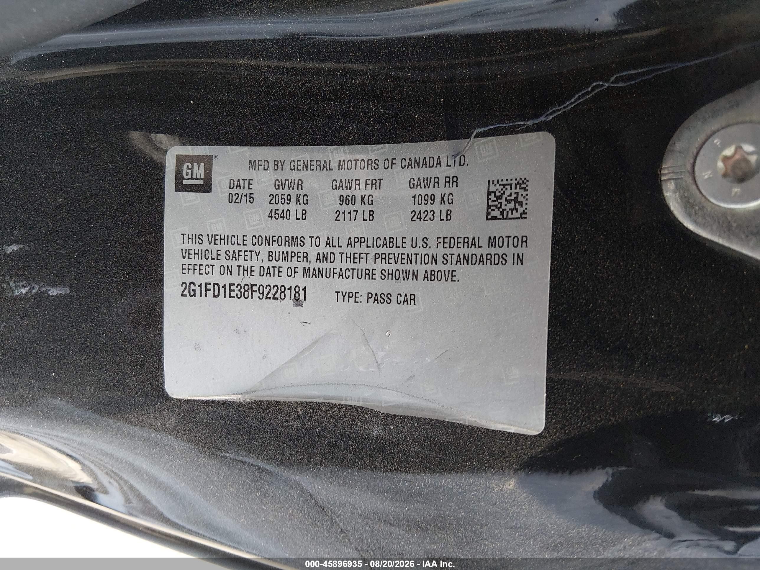 2015 Chevrolet Camaro 1lt Black vin: 2G1FD1E38F9228181