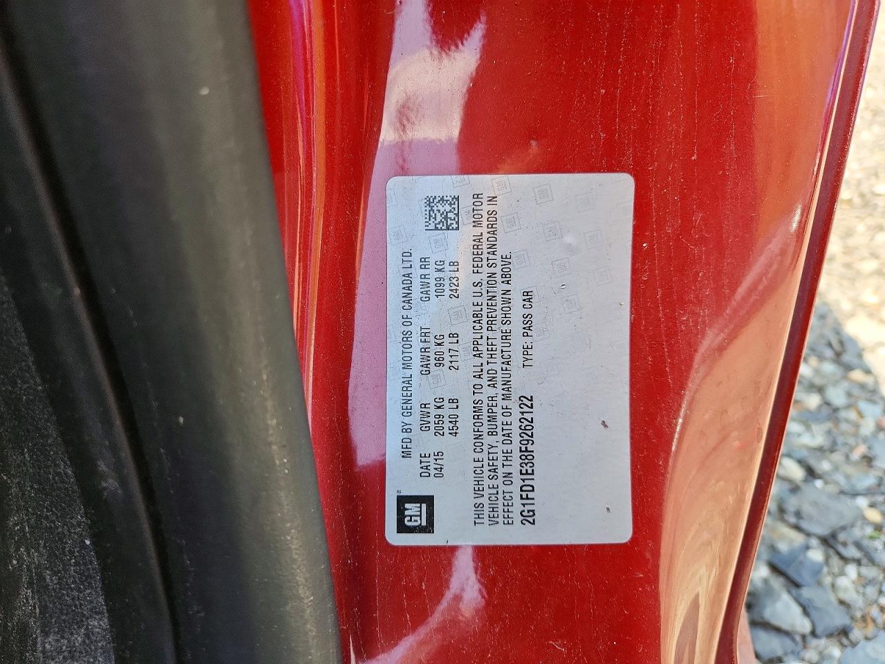 2015 Chevrolet Camaro Lt Red vin: 2G1FD1E38F9262122