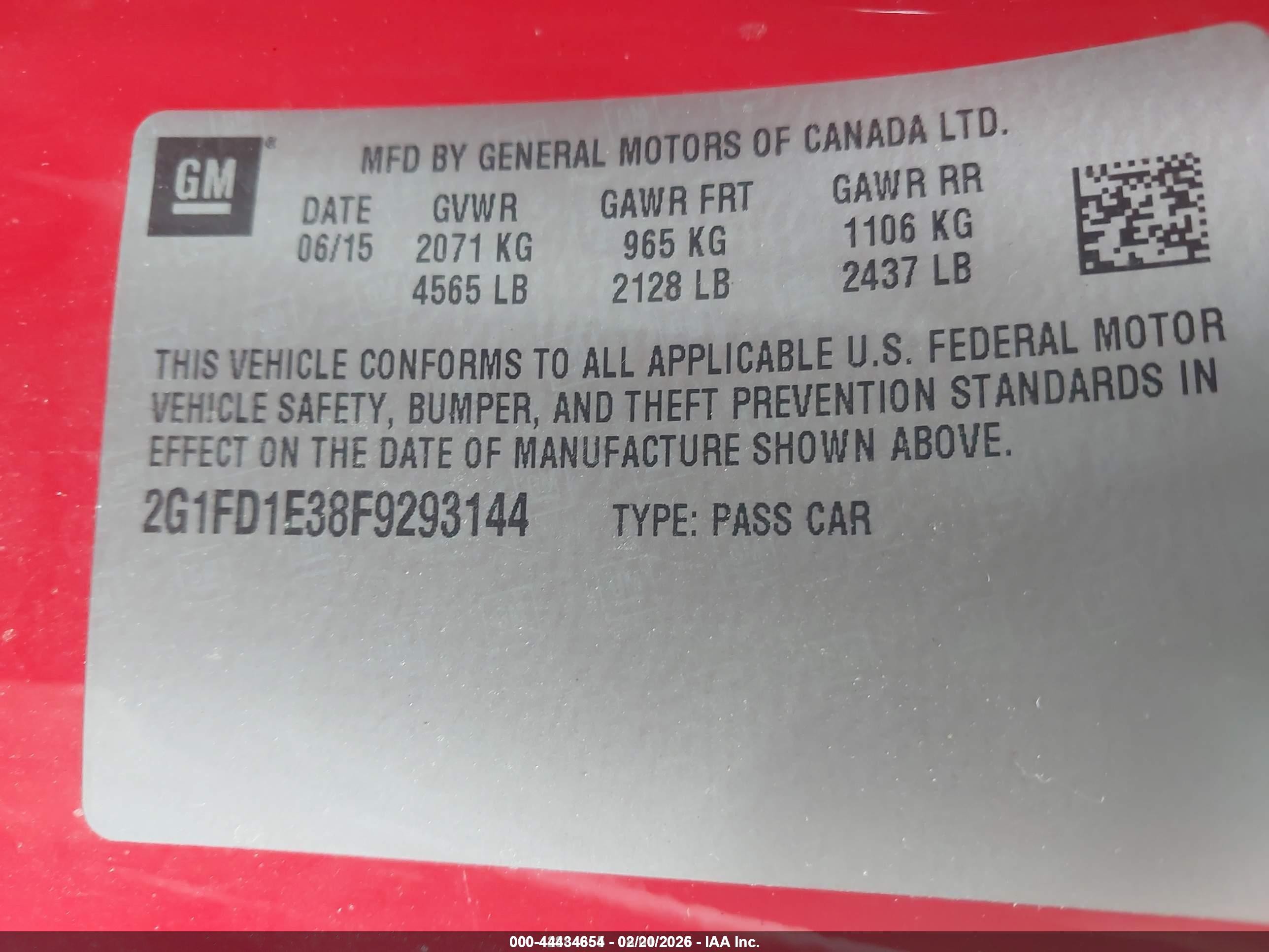 2015 Chevrolet Camaro 1lt Red vin: 2G1FD1E38F9293144
