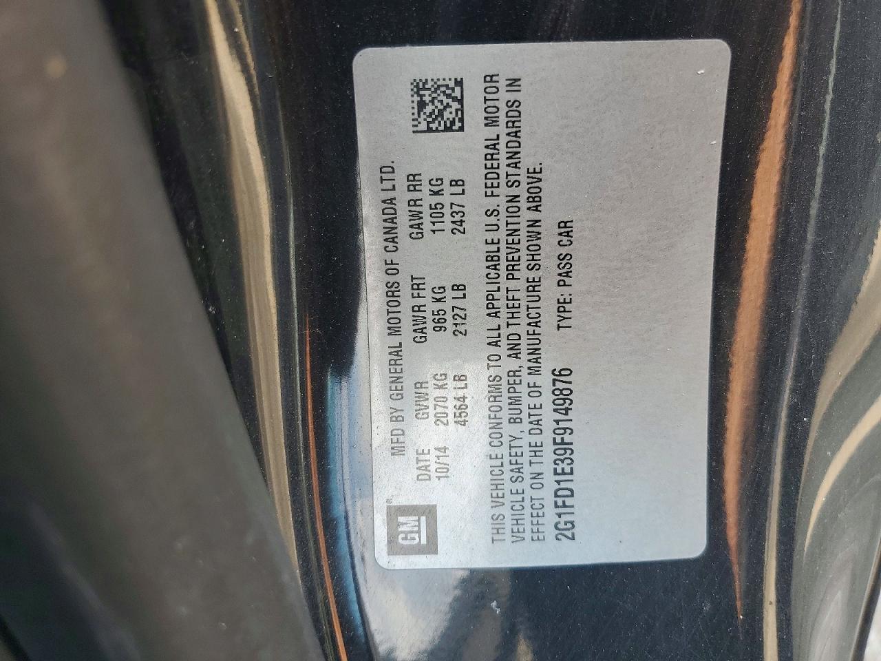2015 Chevrolet Camaro Lt Черный vin: 2G1FD1E39F9149876