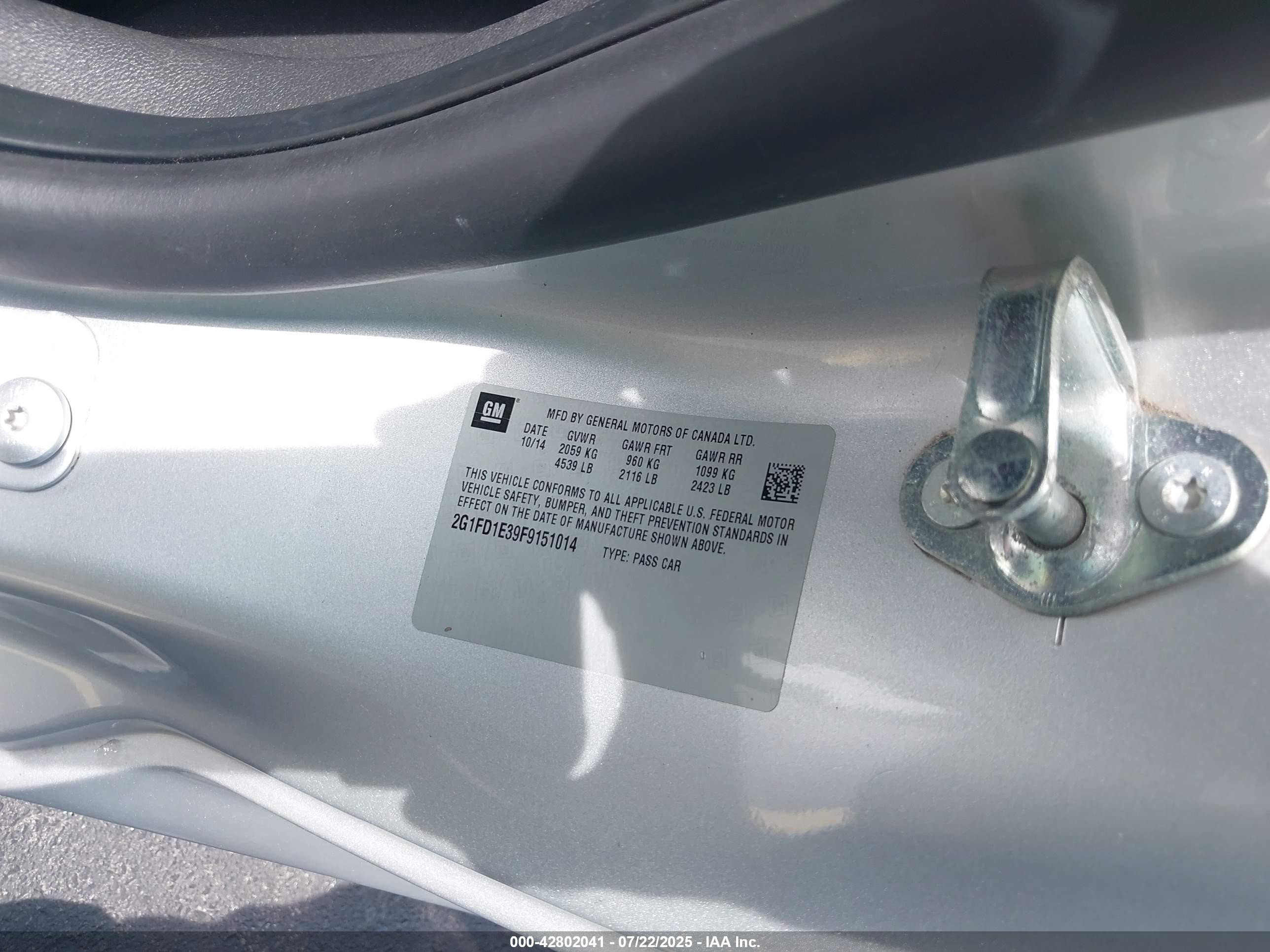 2015 Chevrolet Camaro 1lt Silver vin: 2G1FD1E39F9151014