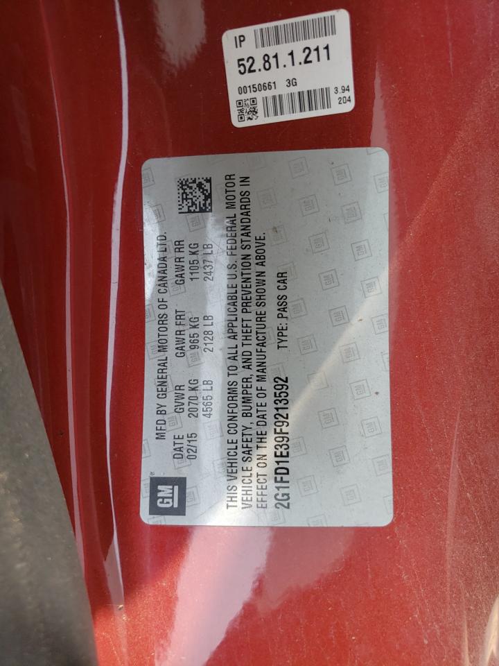 2015 Chevrolet Camaro Lt Red vin: 2G1FD1E39F9213592